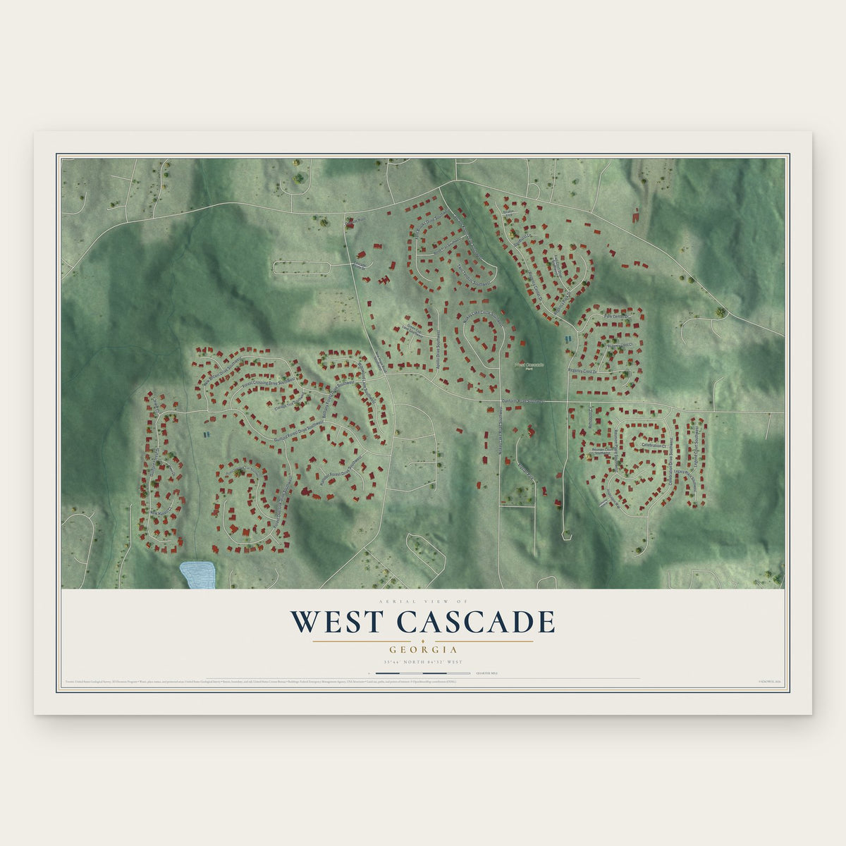 West Cascade, Georgia map print, the full design