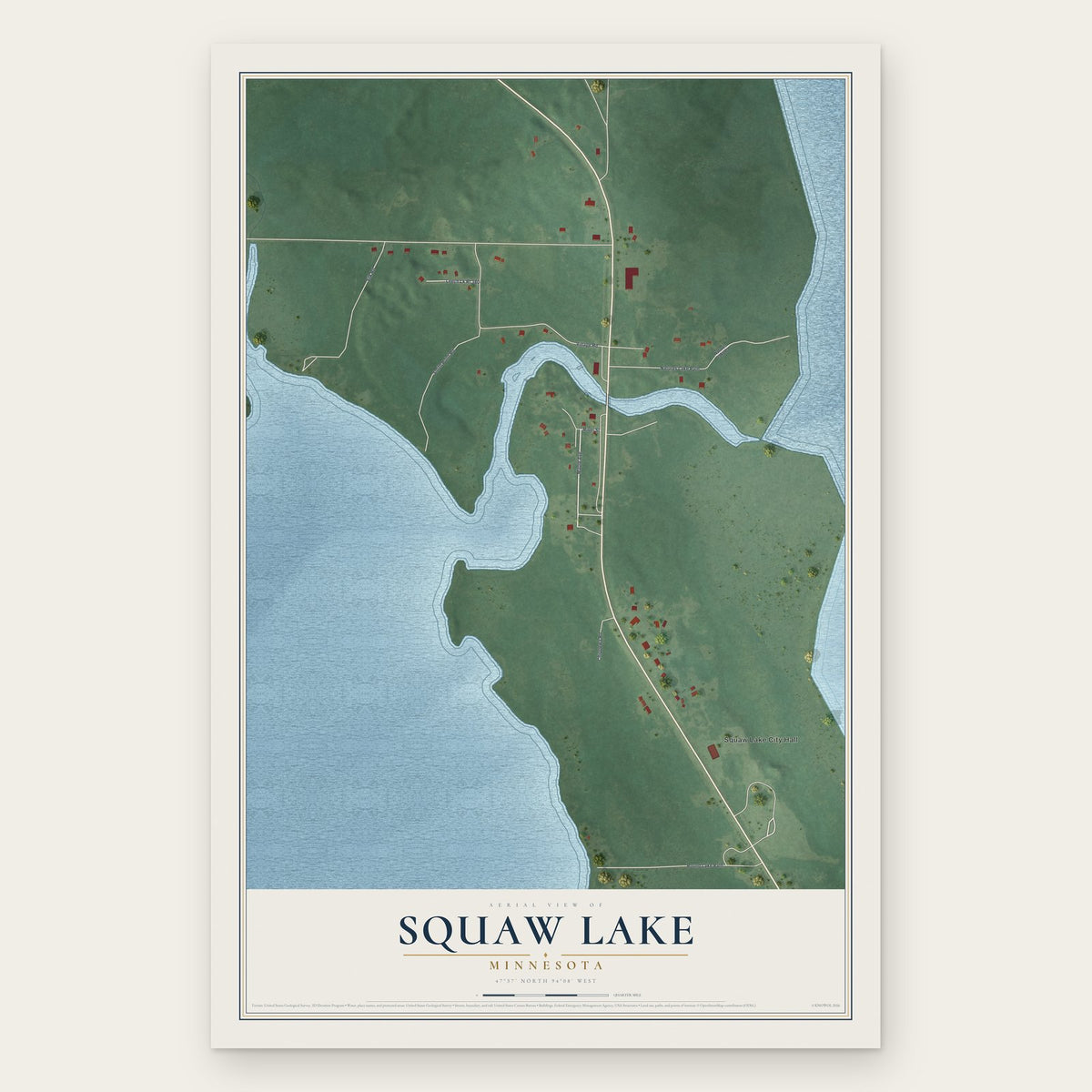 Squaw Lake, Minnesota map print, the full design