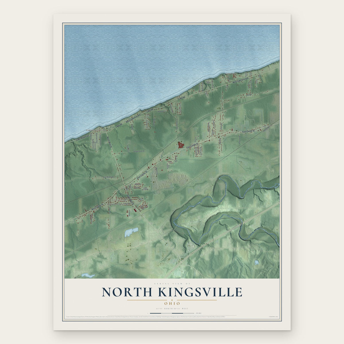 North Kingsville, Ohio map print, the full design