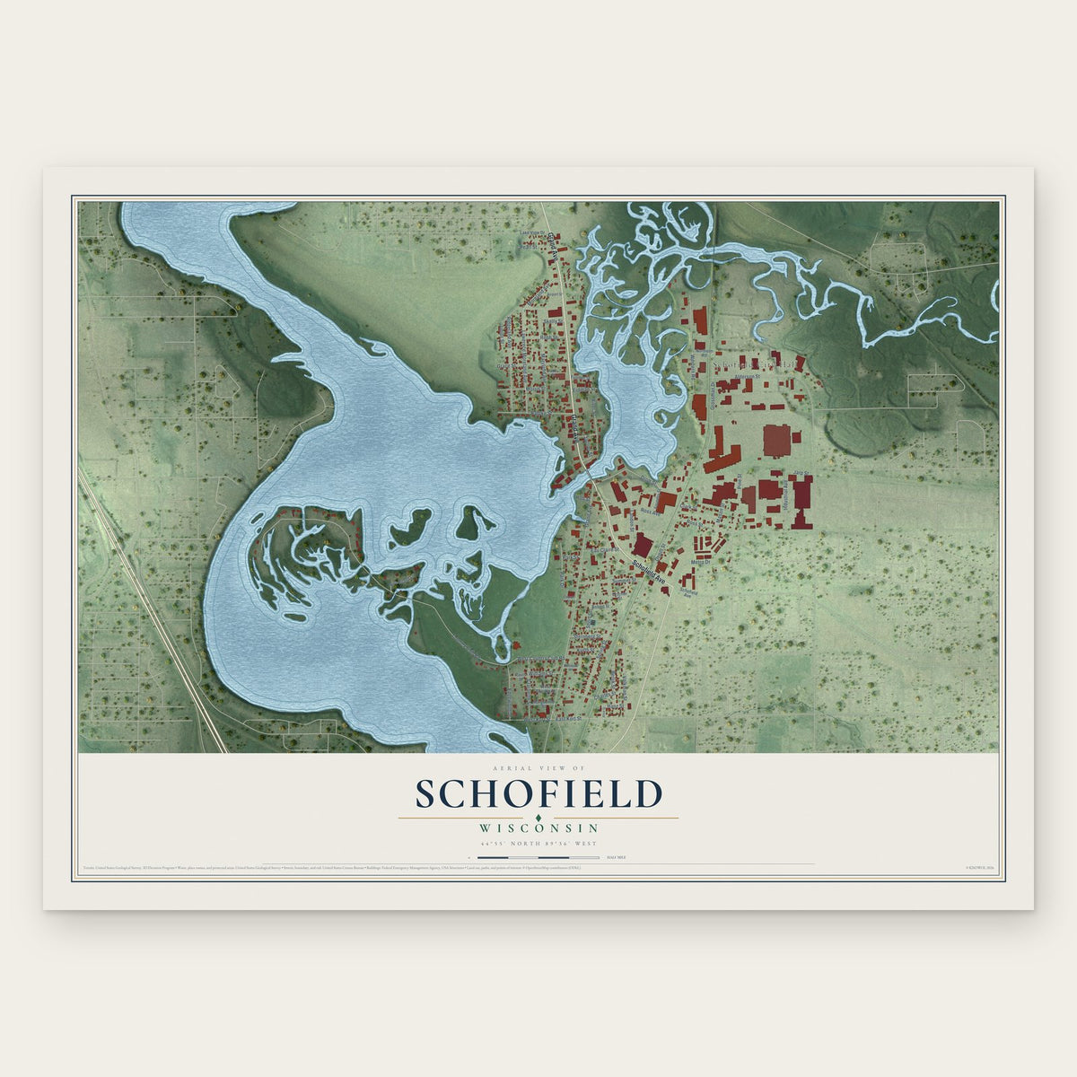 Schofield, Wisconsin map print, the full design