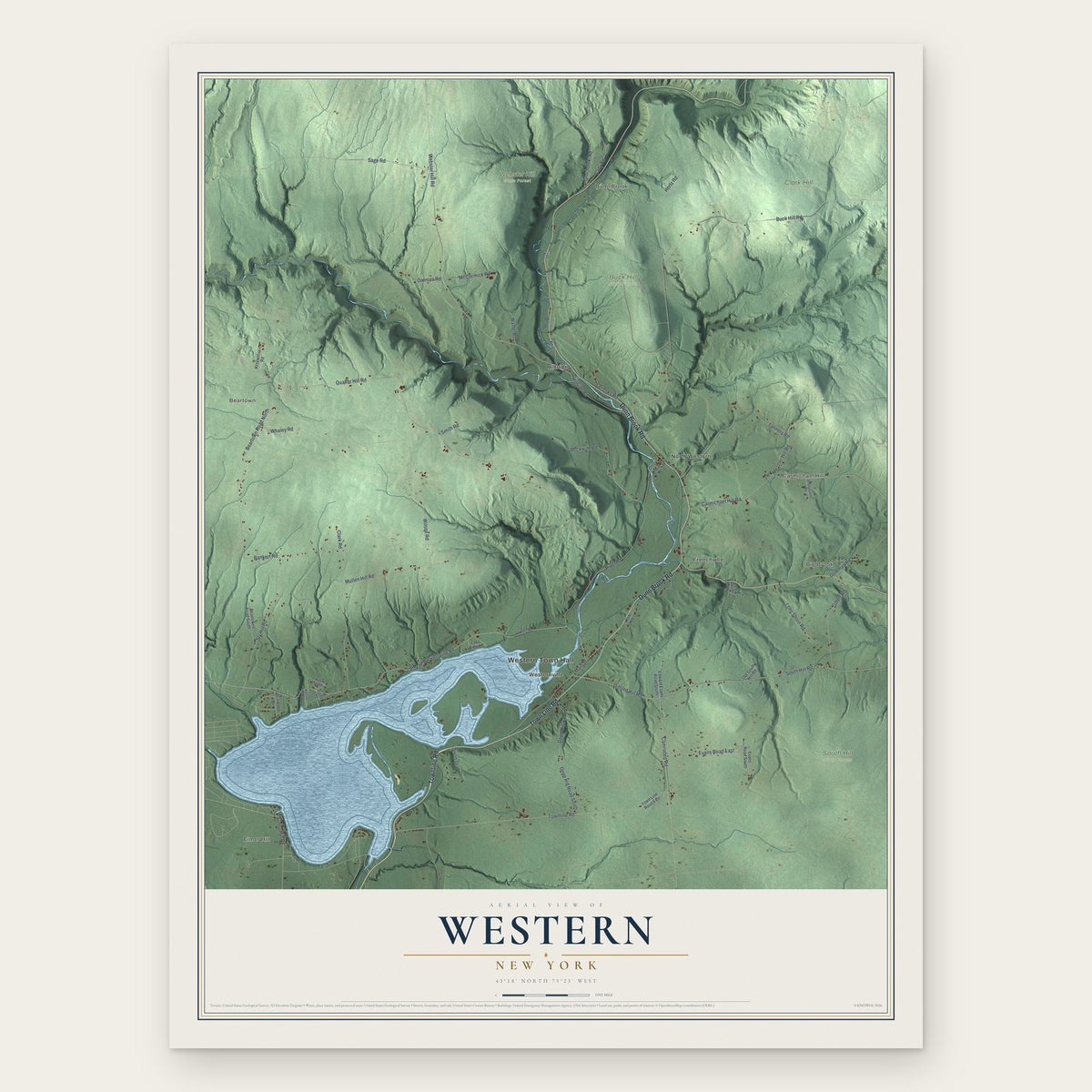 Western, New York map print, the full design