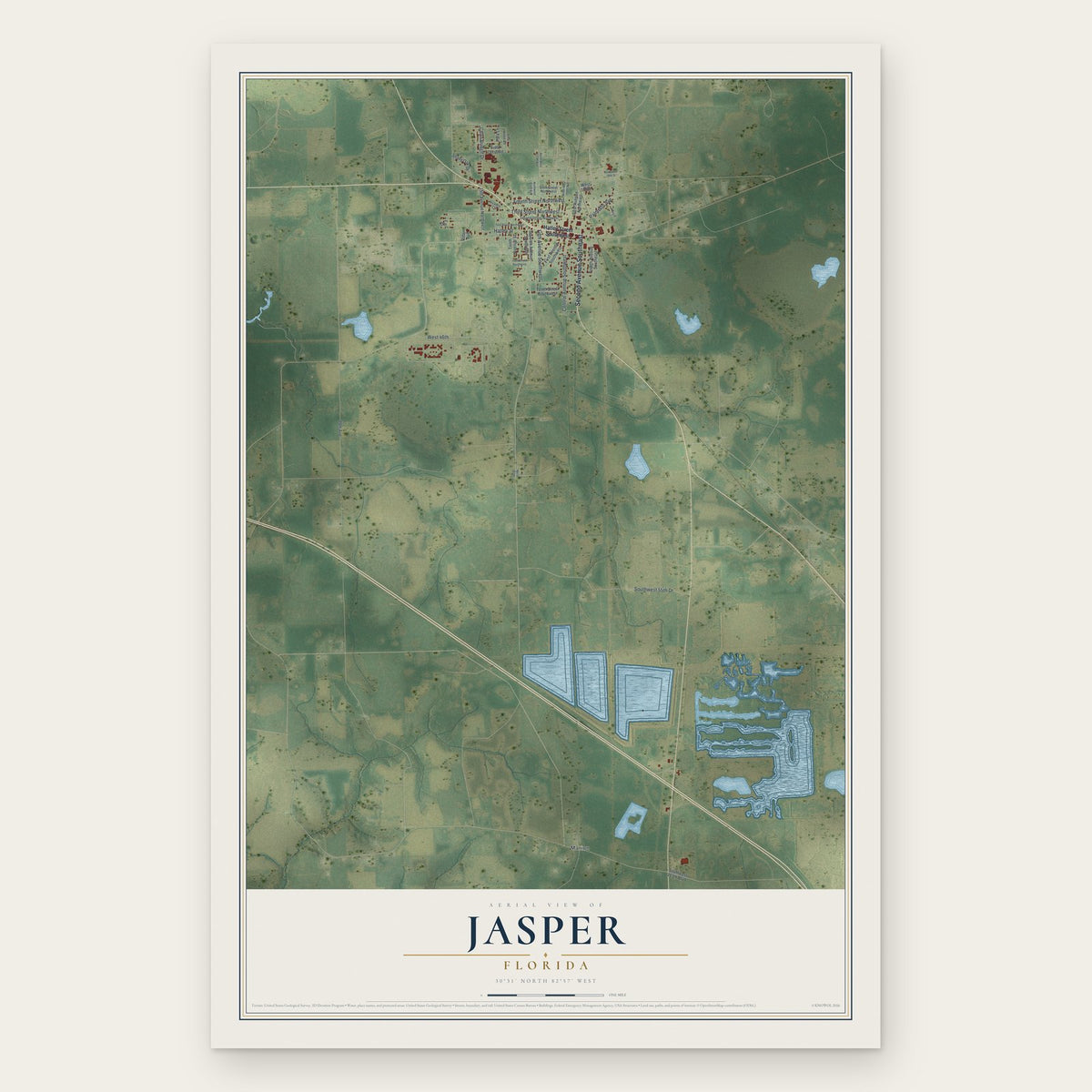 Jasper, Florida map print, the full design