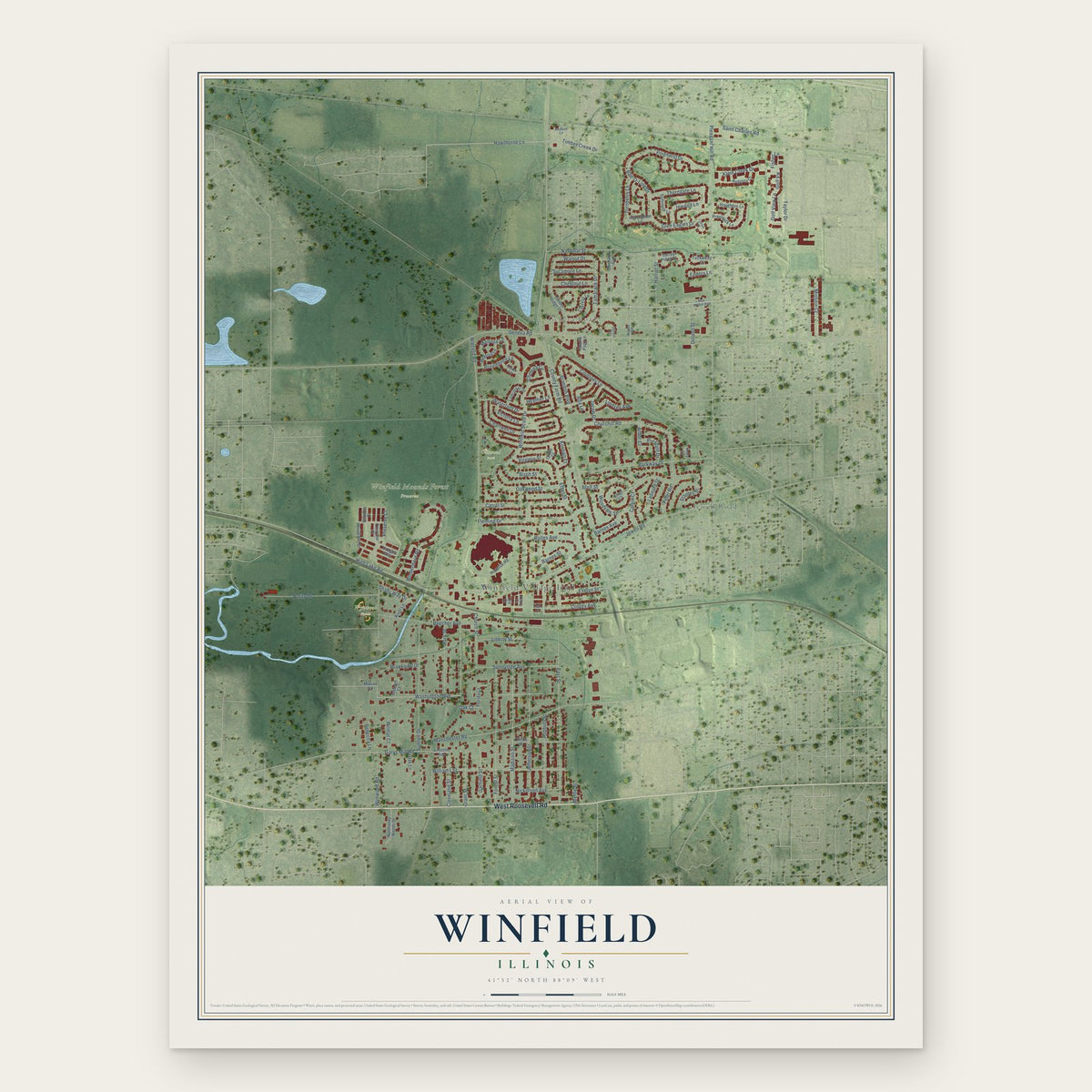 Winfield, Illinois map print, the full design