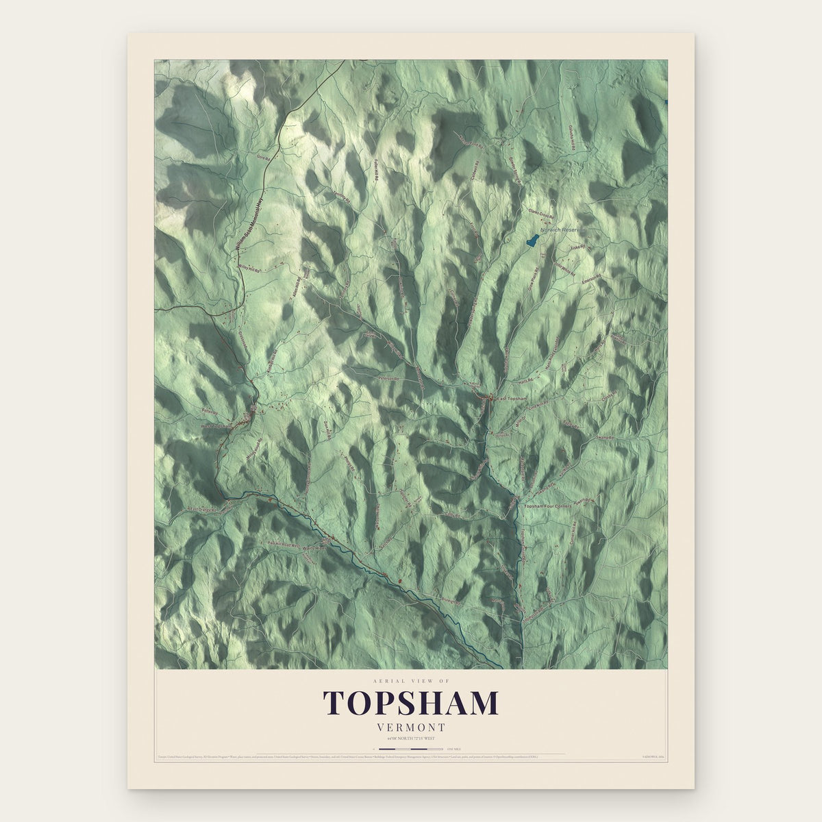 Topsham, Vermont map print, the full design