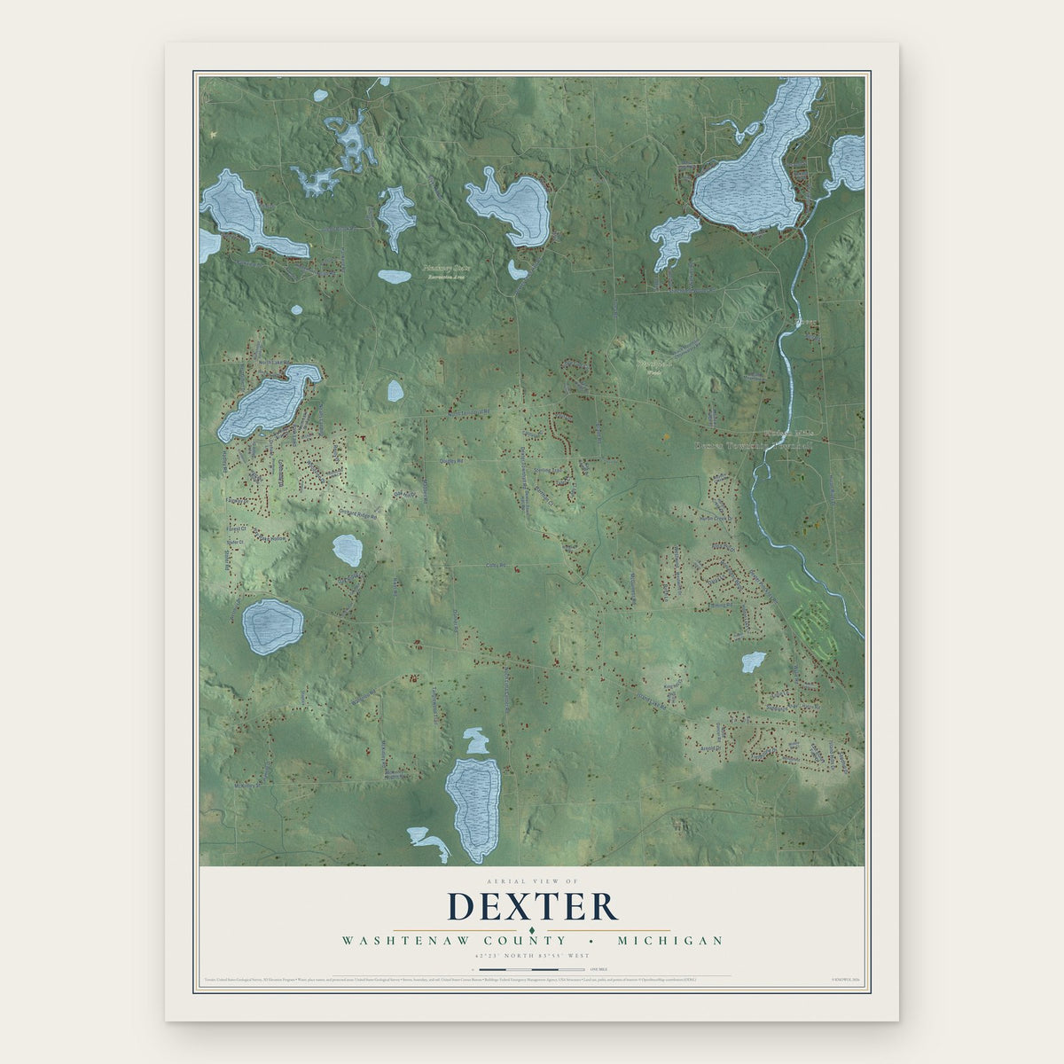 Dexter, Washtenaw County, Michigan map print, the full design
