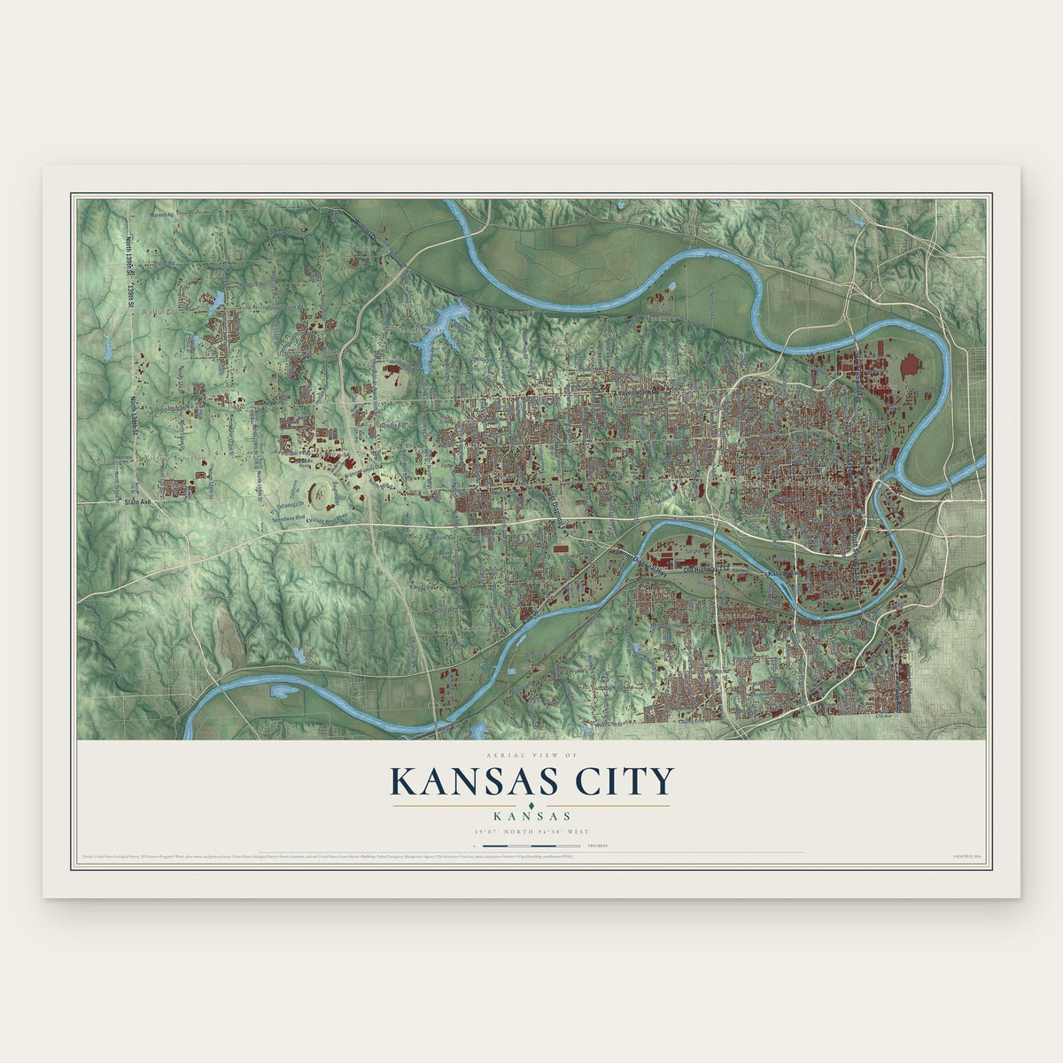Kansas City, Kansas map print, the full design