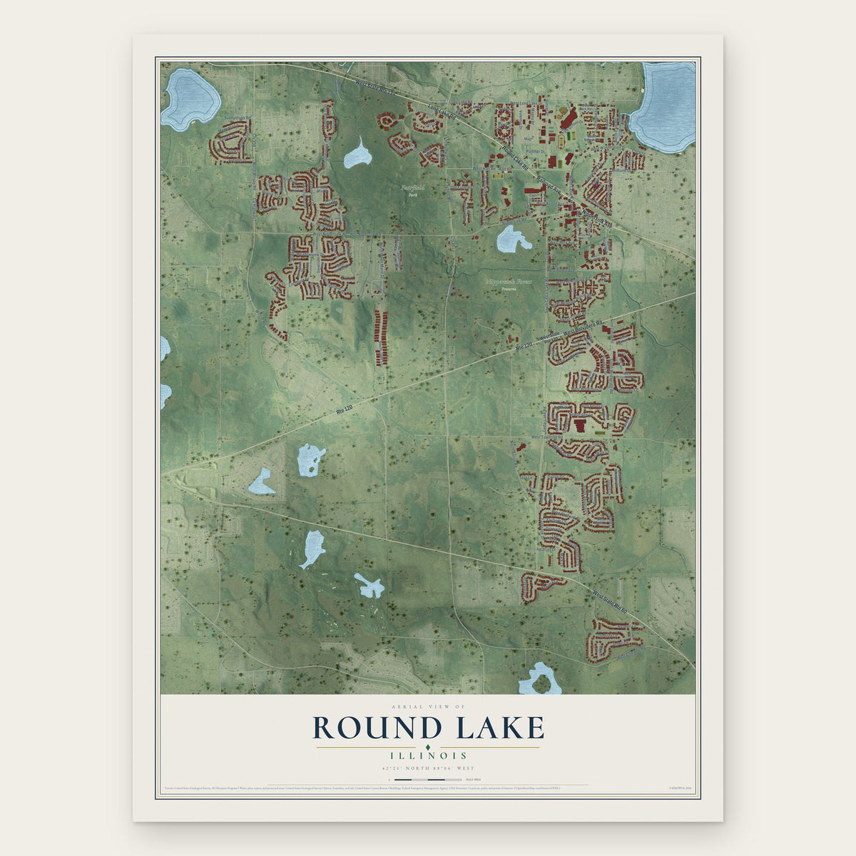 Round Lake, Illinois map print, the full design