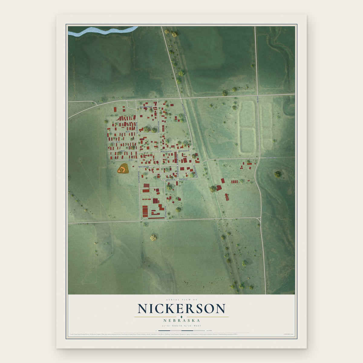 Nickerson, Nebraska map print, the full design