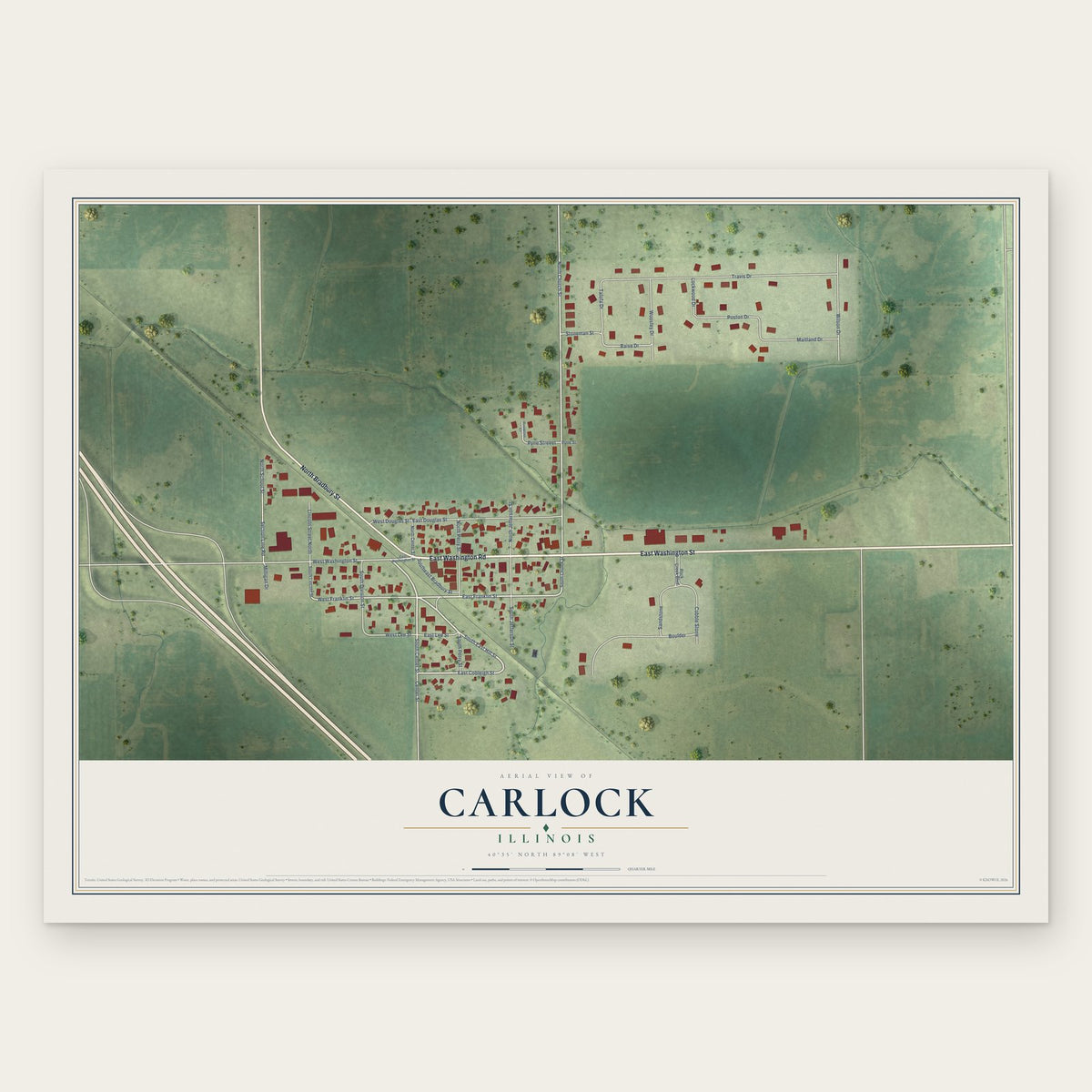 Carlock, Illinois map print, the full design