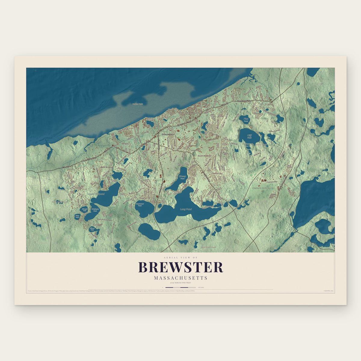 Brewster, Massachusetts map print, the full design