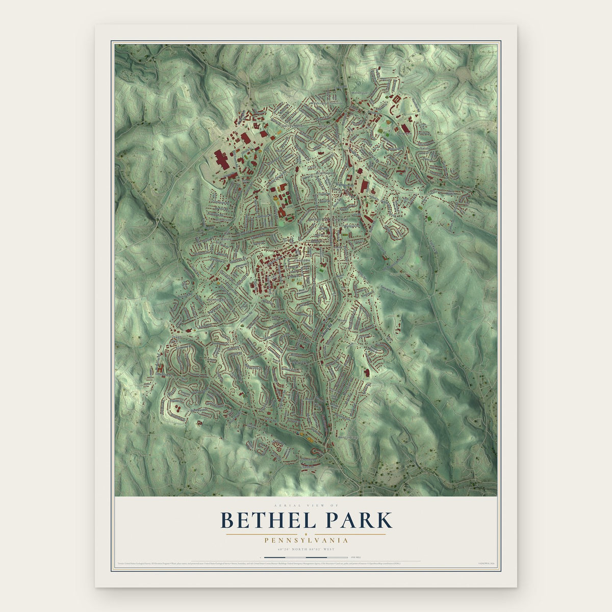 Bethel Park, Pennsylvania map print, the full design