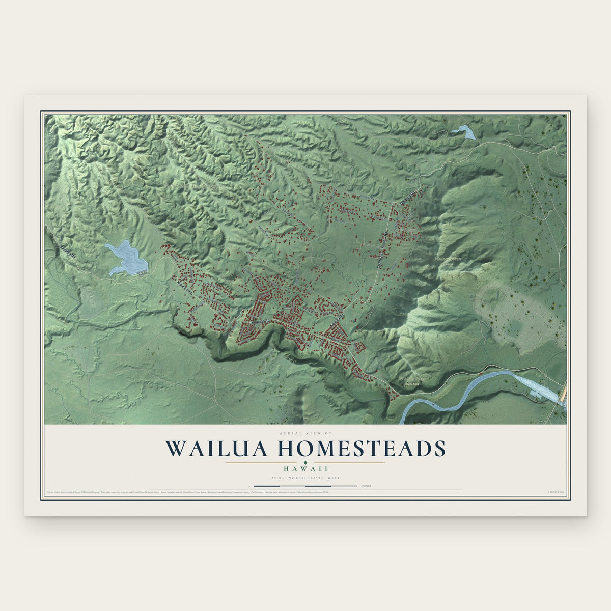Wailua Homesteads, Hawaii map print, the full design