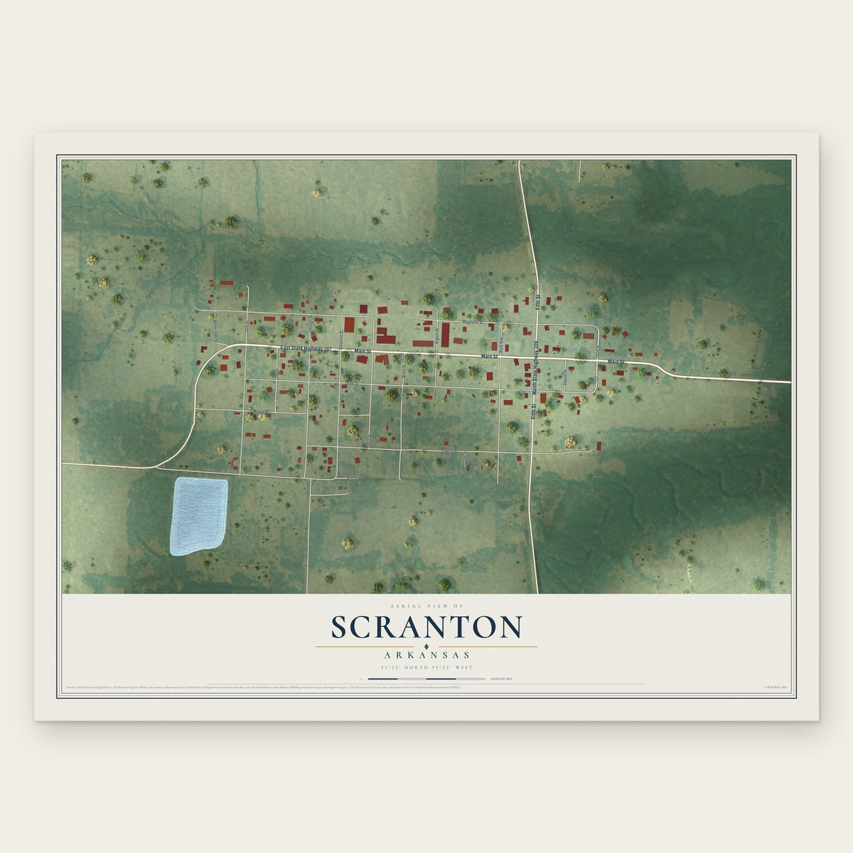 Scranton, Arkansas map print, the full design