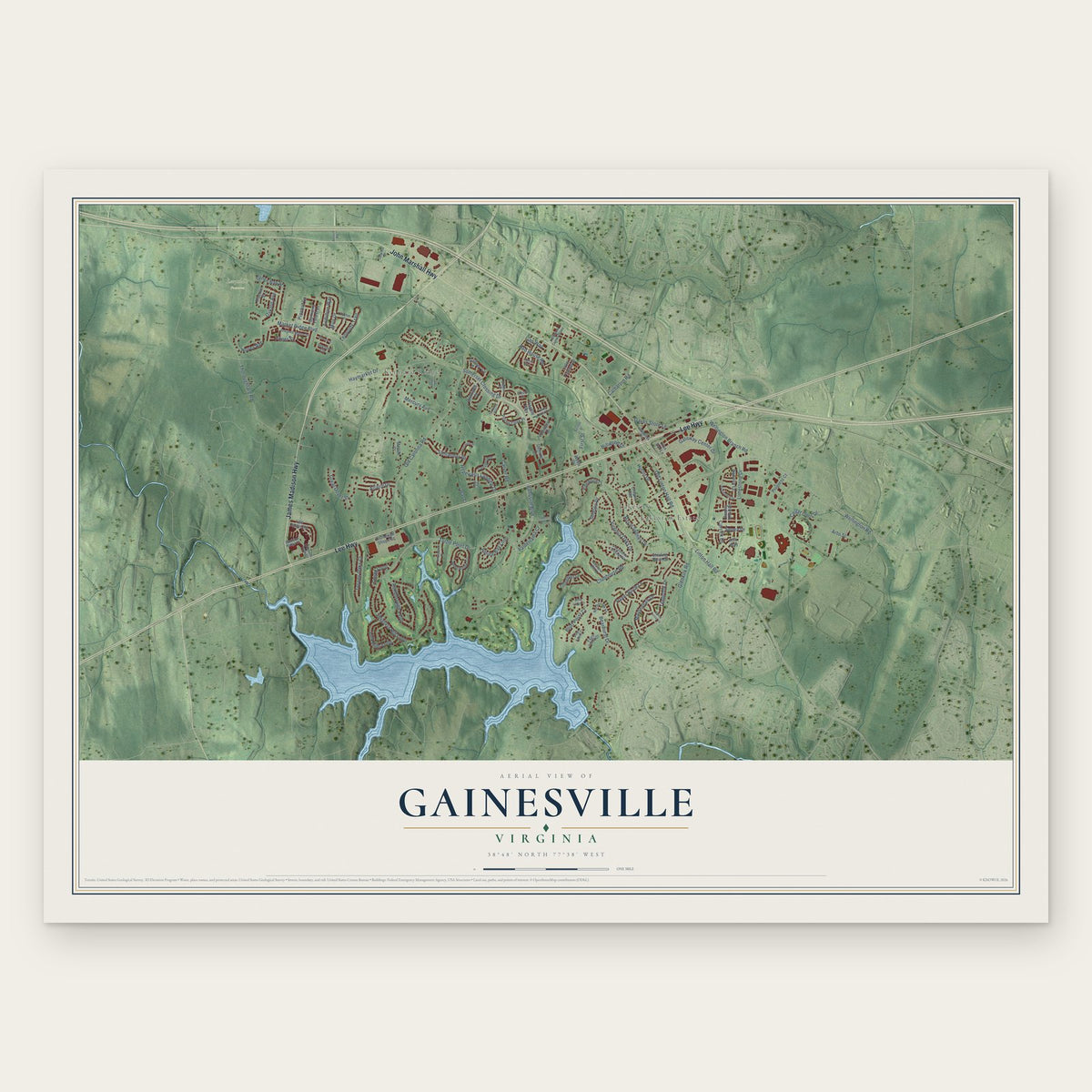Gainesville, Virginia map print, the full design