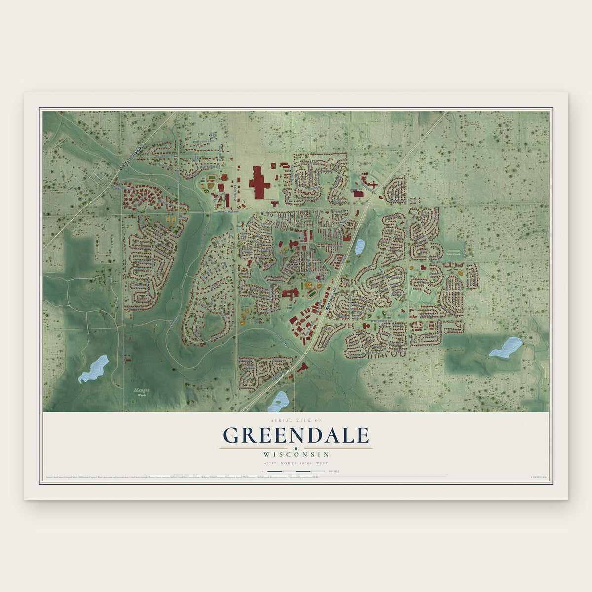 Greendale, Wisconsin map print, the full design
