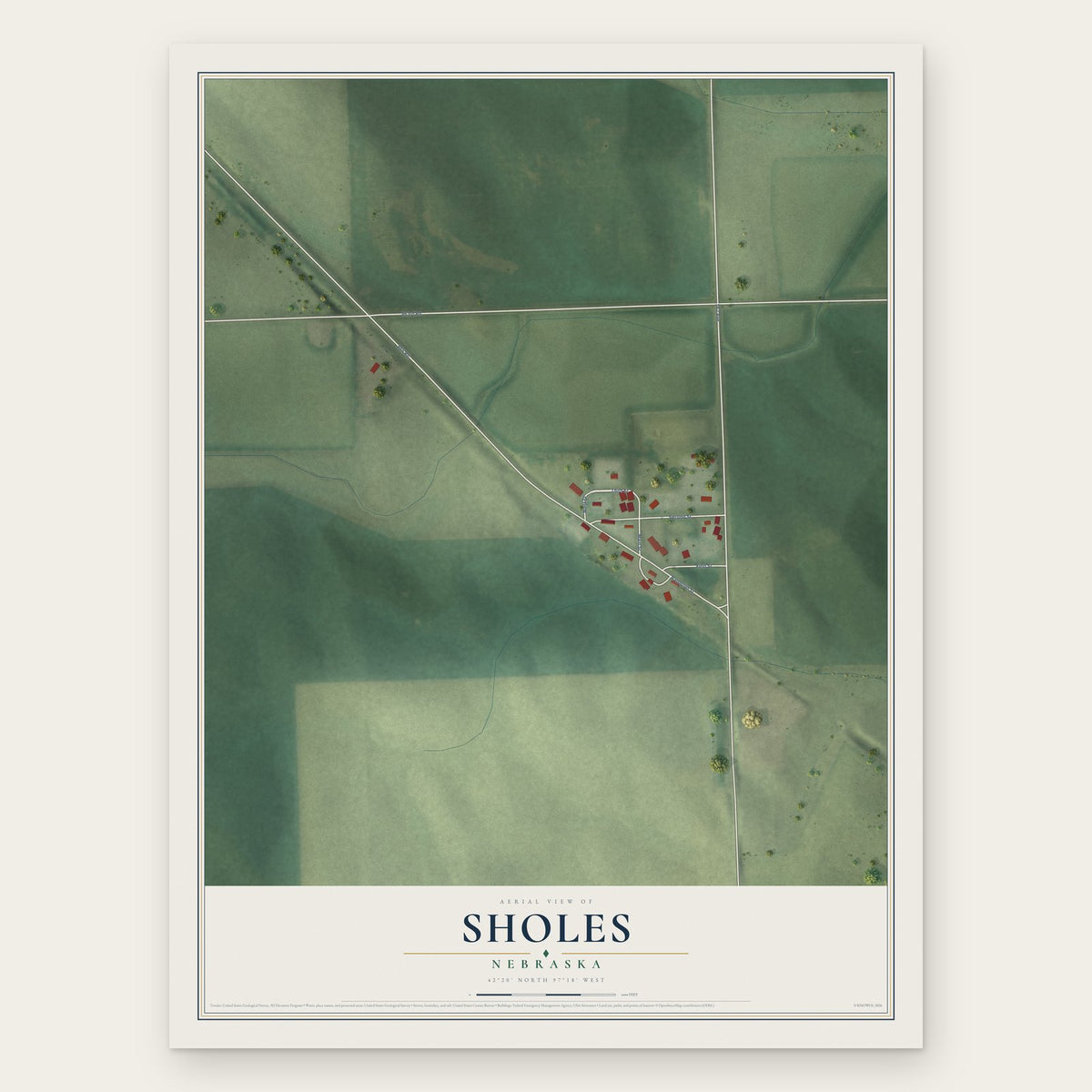 Sholes, Nebraska map print, the full design