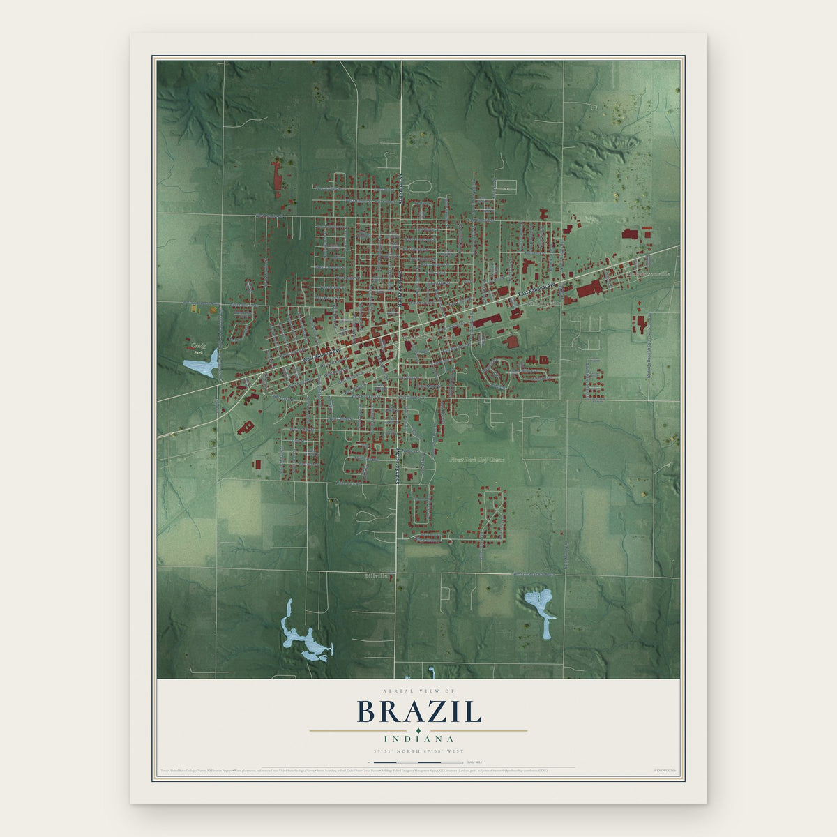 Brazil, Indiana map print, the full design