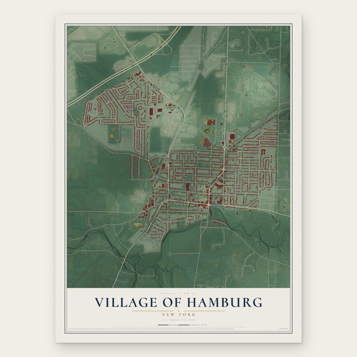 Village of Hamburg, New York map print, the full design