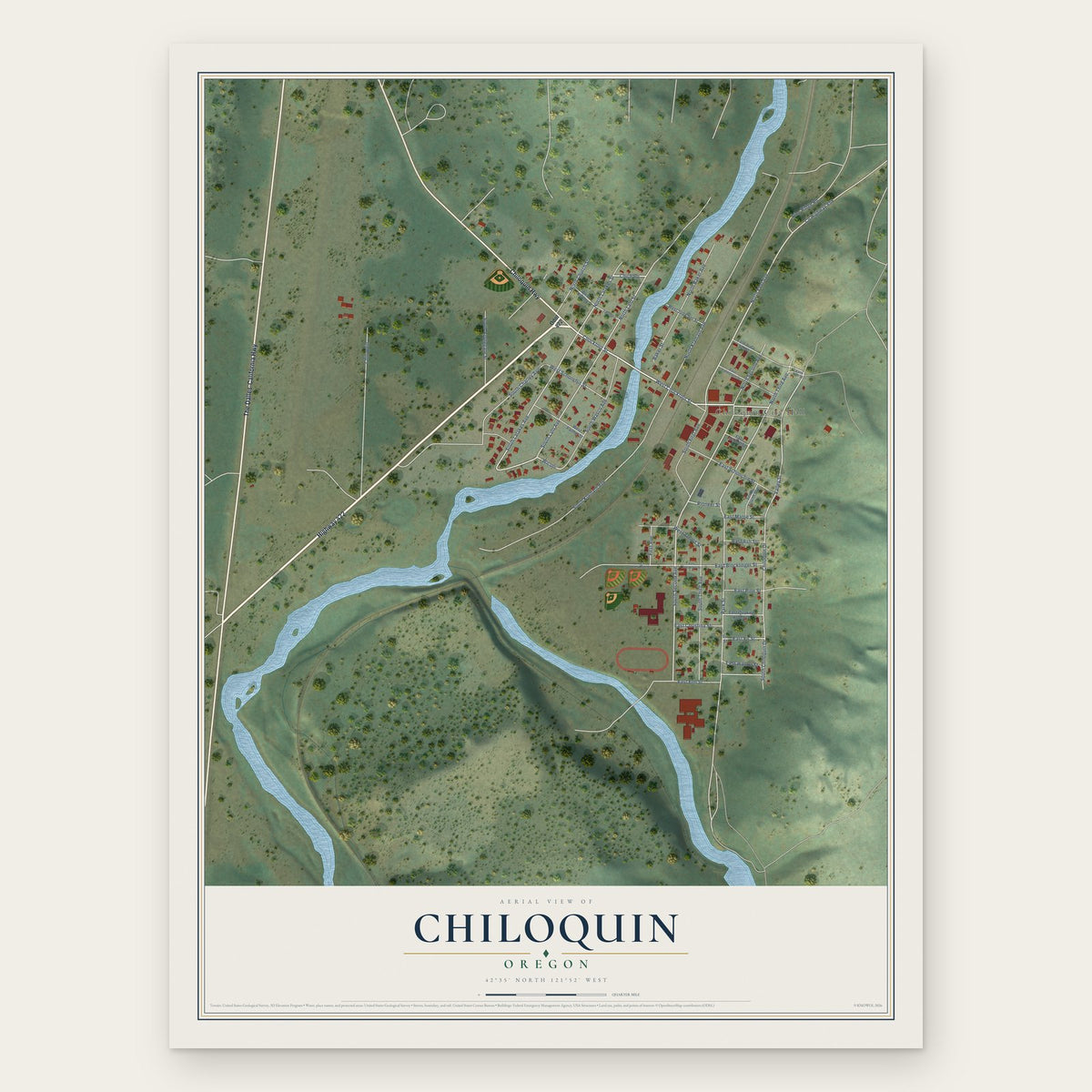 Chiloquin, Oregon map print, the full design
