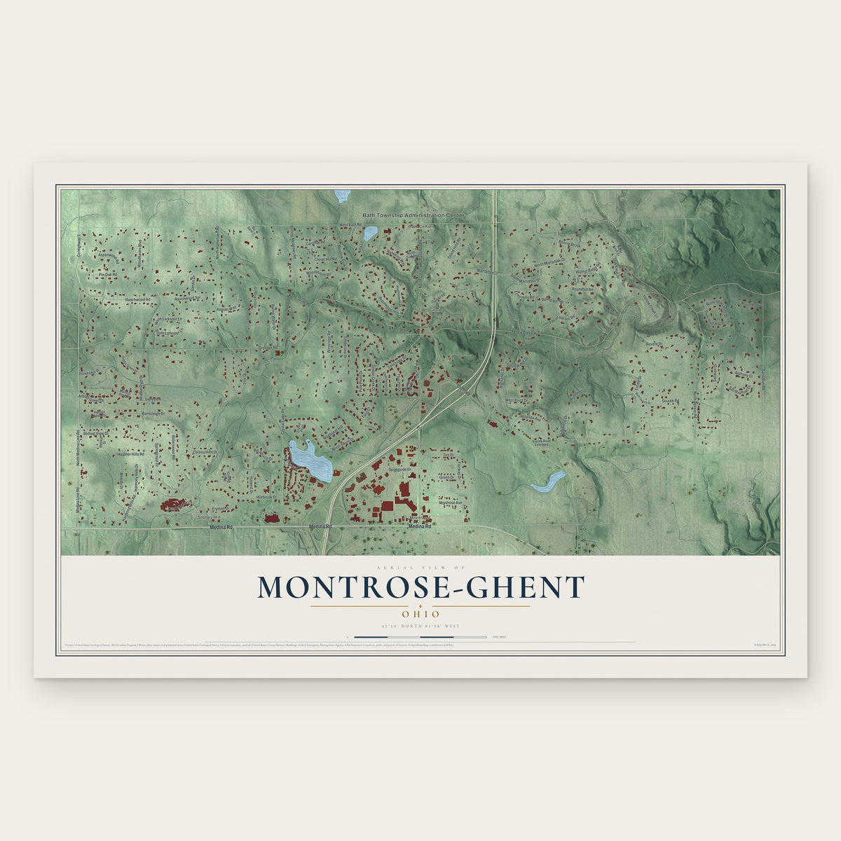 Montrose-Ghent, Ohio map print, the full design