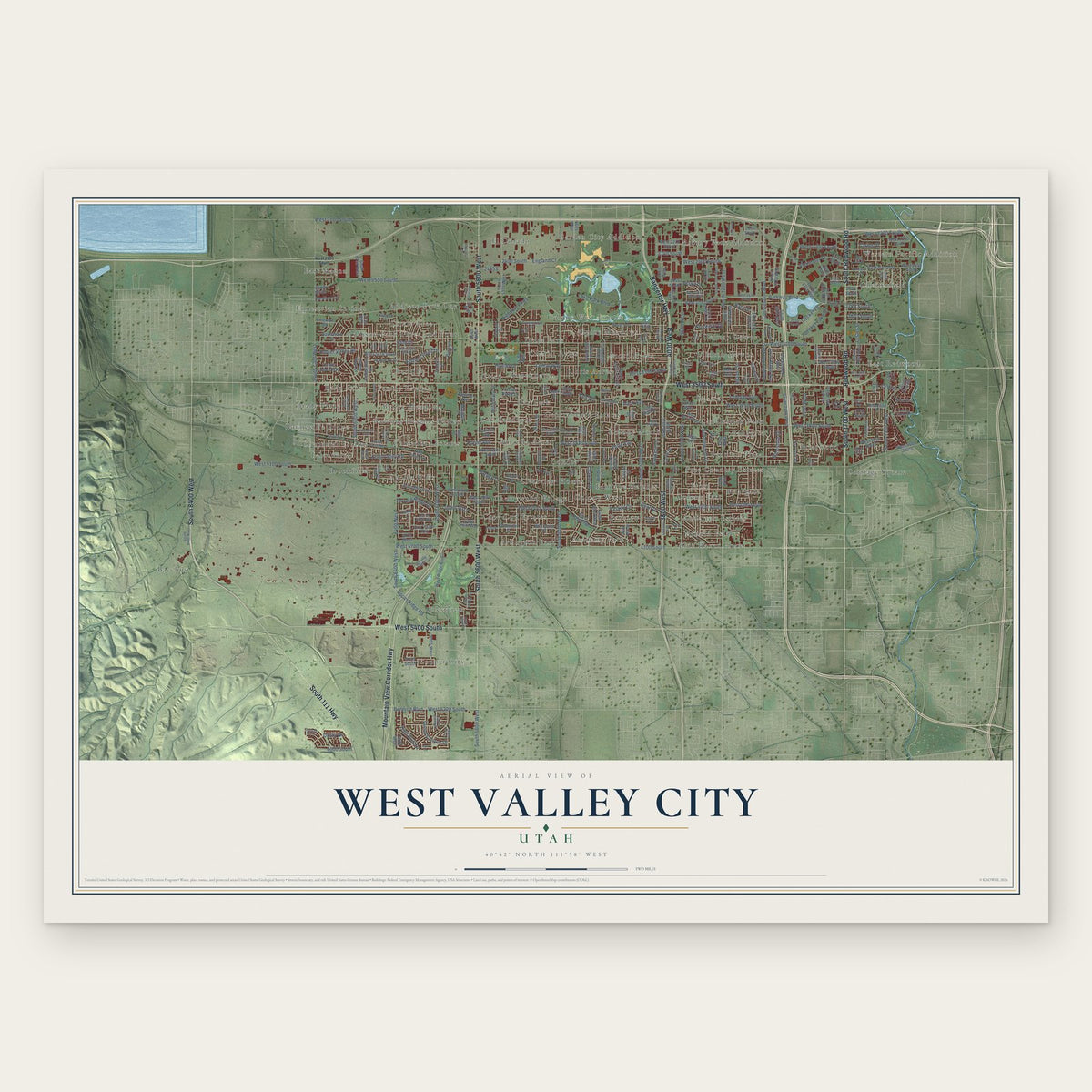 West Valley City, Utah map print, the full design