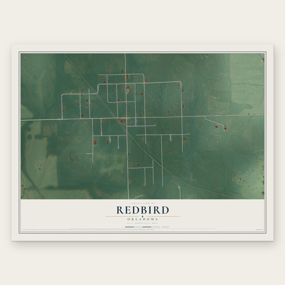 Redbird, Oklahoma map print, the full design