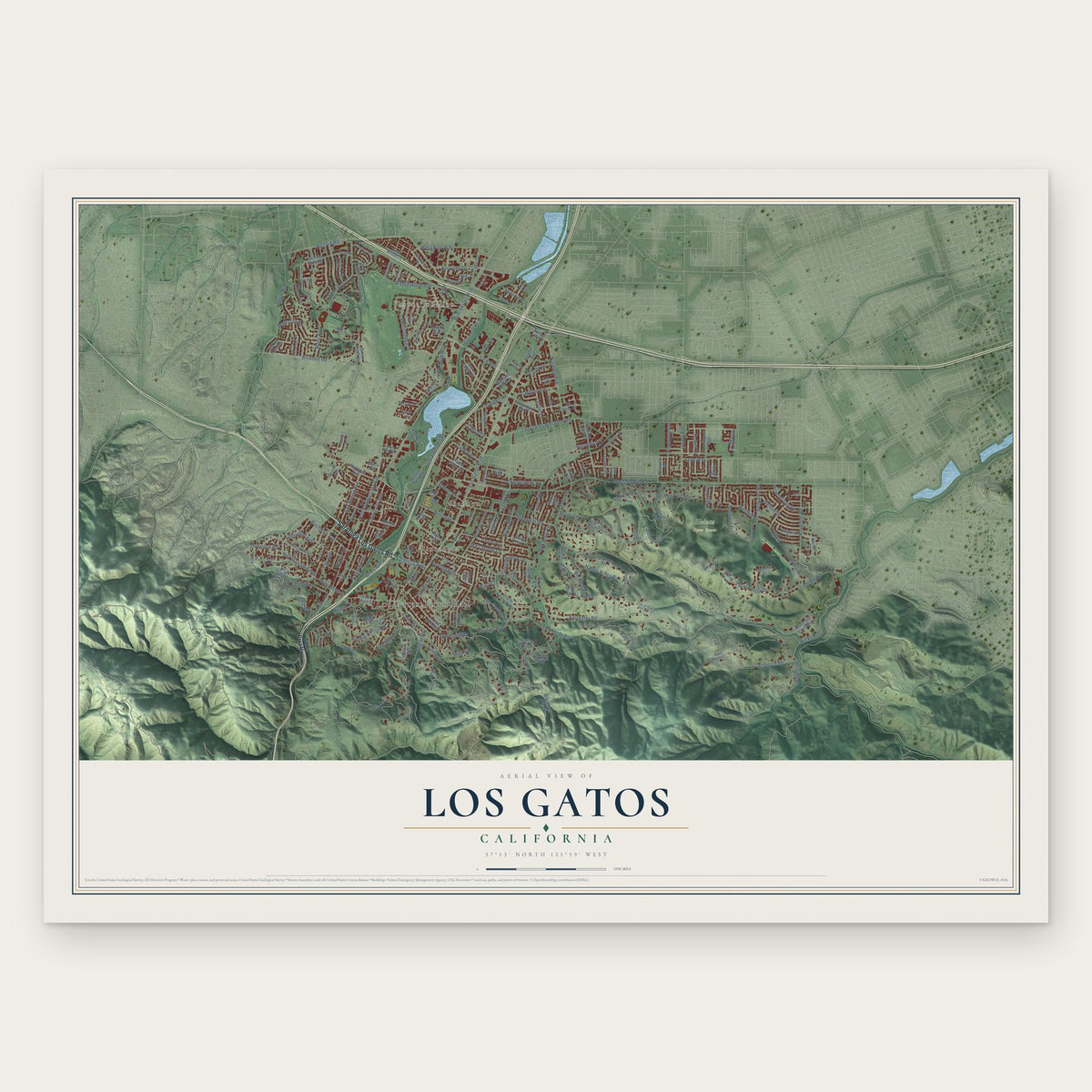 Los Gatos, California map print, the full design