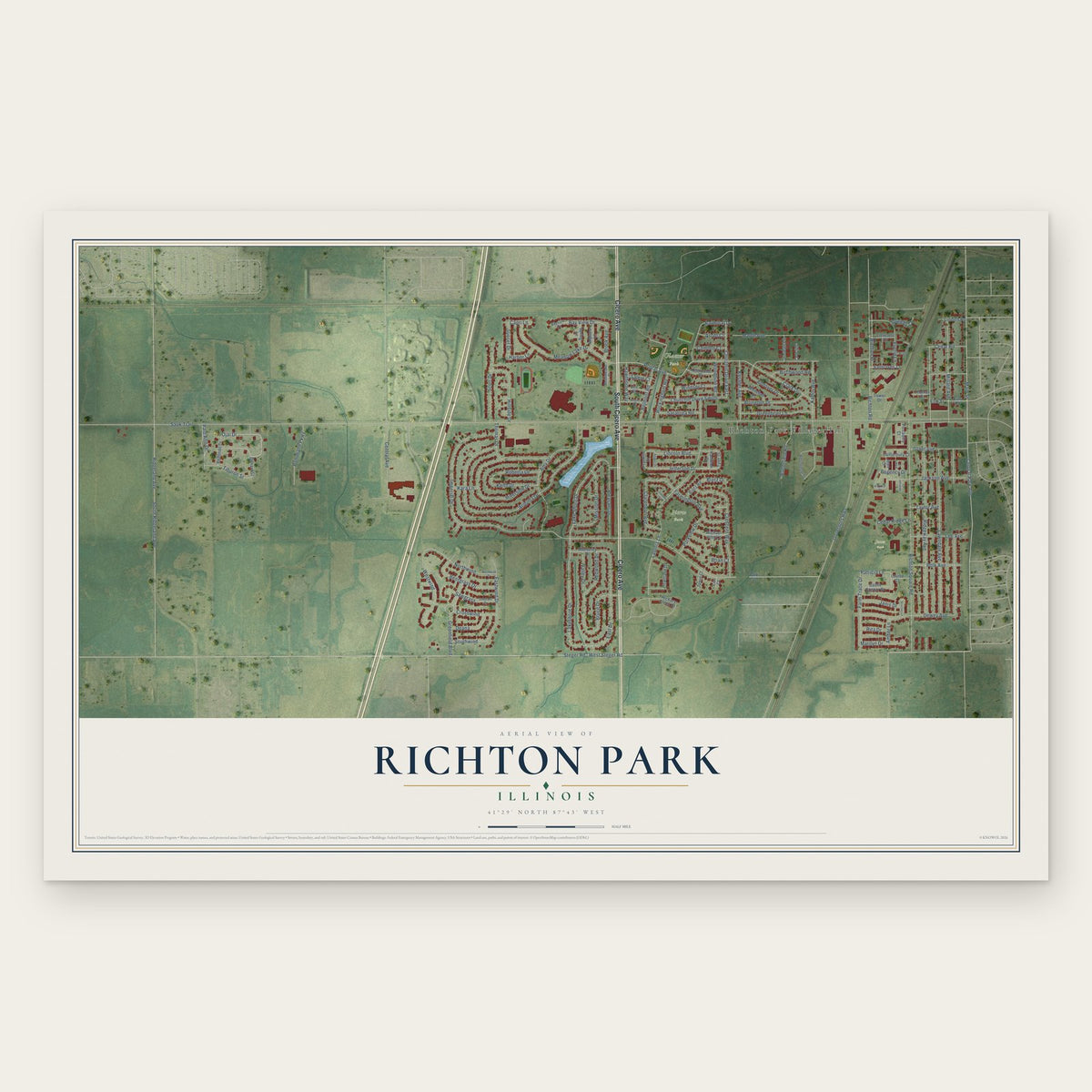 Richton Park, Illinois map print, the full design