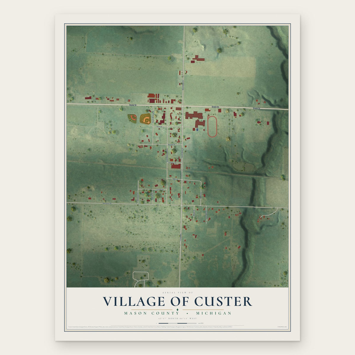 Custer, Michigan map print, the full design