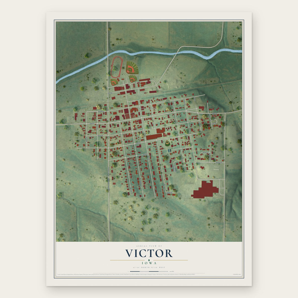 Victor, Iowa map print, the full design