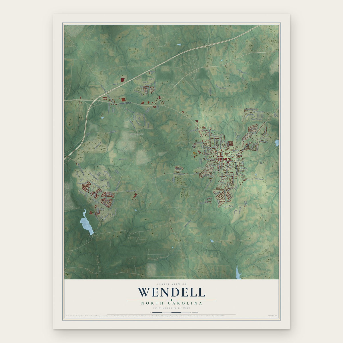 Wendell, North Carolina map print, the full design