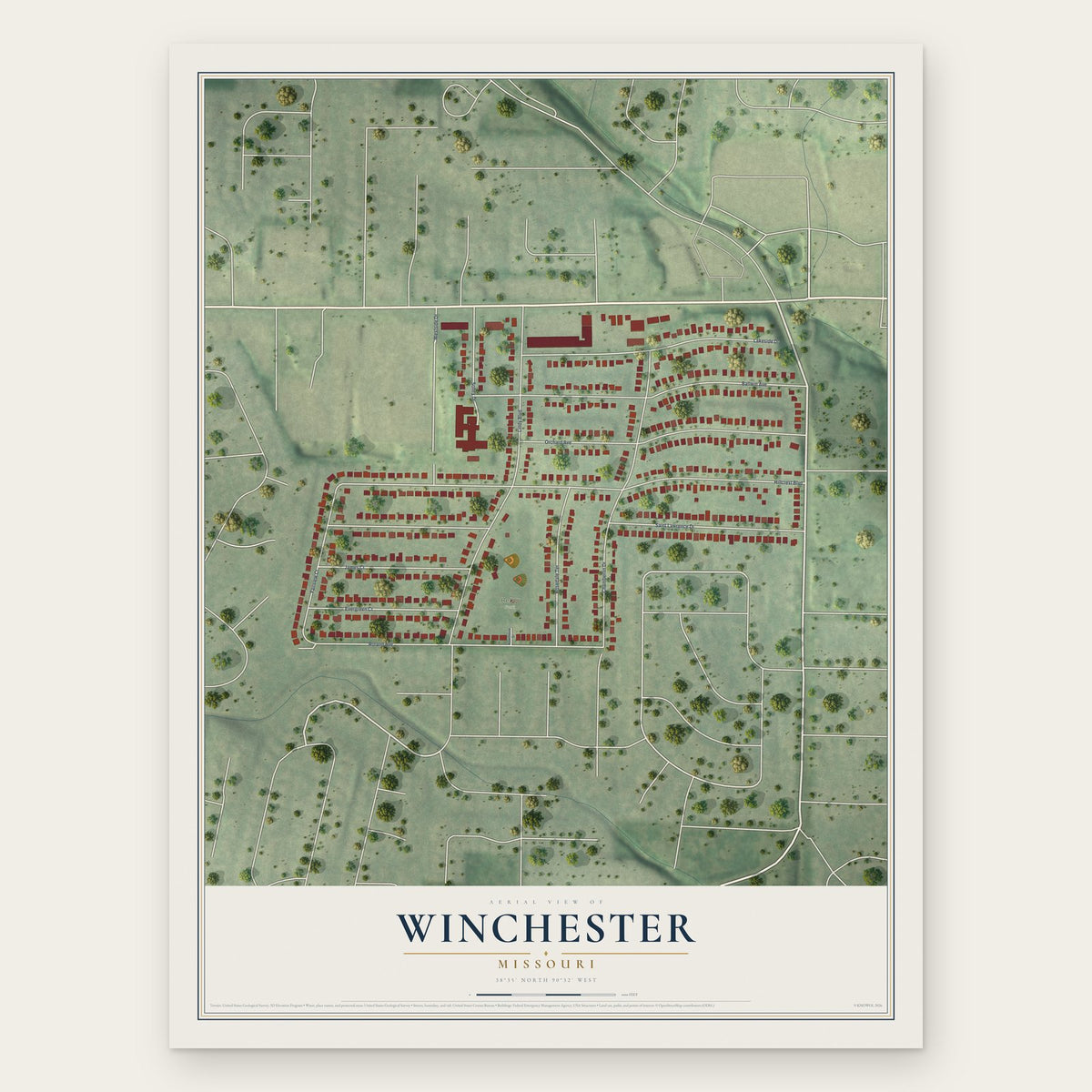 Winchester, Missouri map print, the full design
