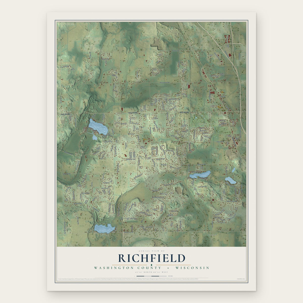 Richfield, Washington County, Wisconsin map print, the full design