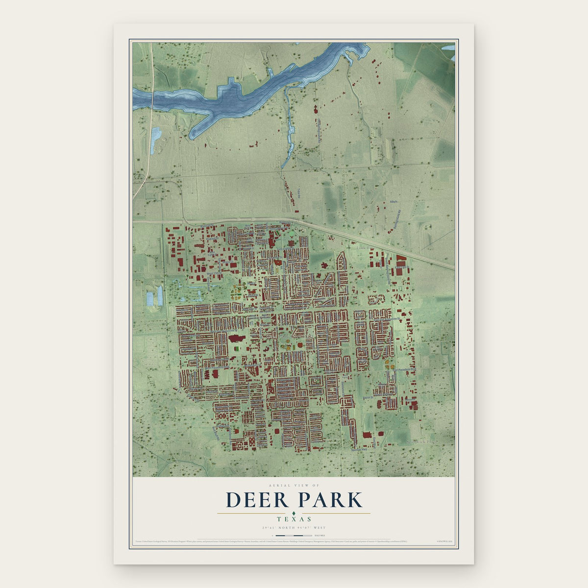 Deer Park, Texas map print, the full design