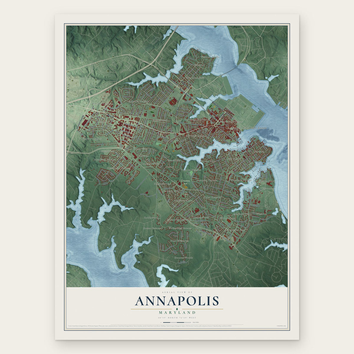 Annapolis, Maryland map print, the full design