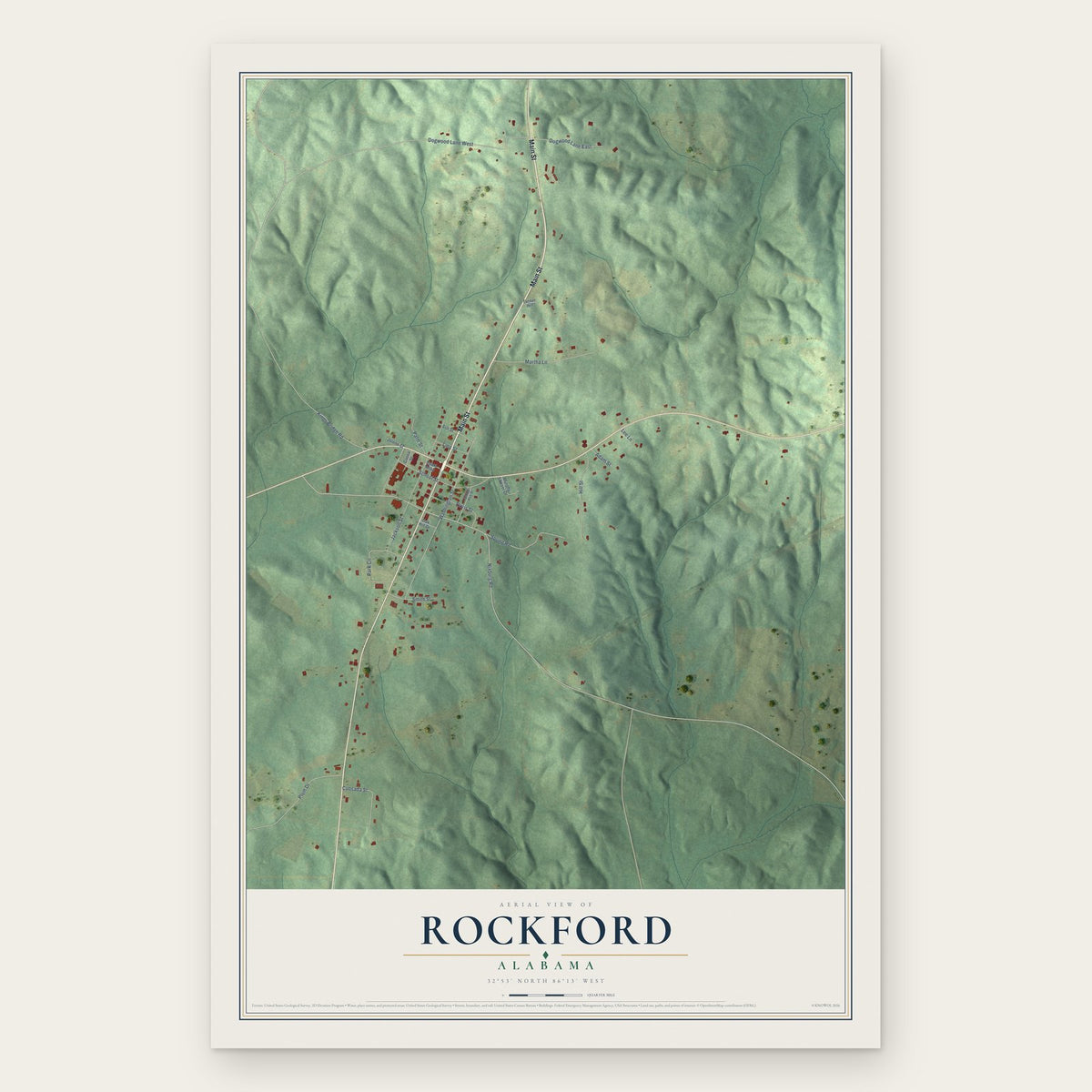 Rockford, Alabama map print, the full design