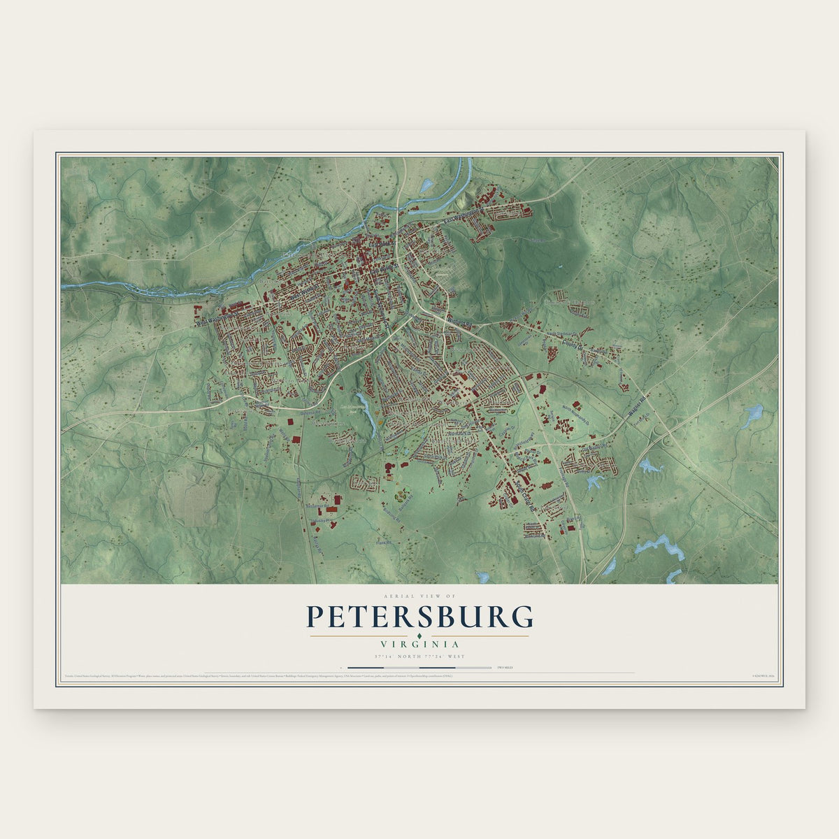 Petersburg, Virginia map print, the full design