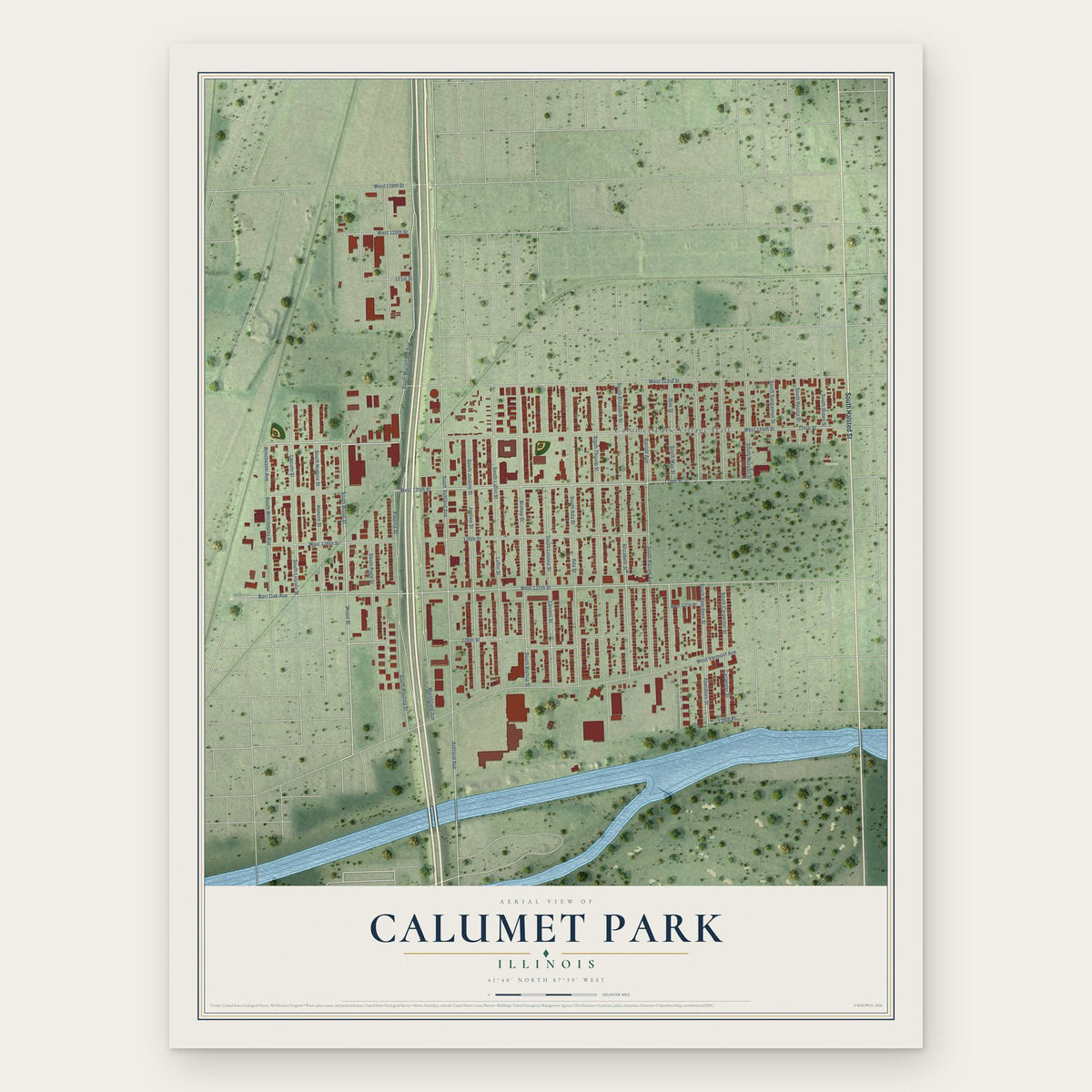 Calumet Park, Illinois map print, the full design