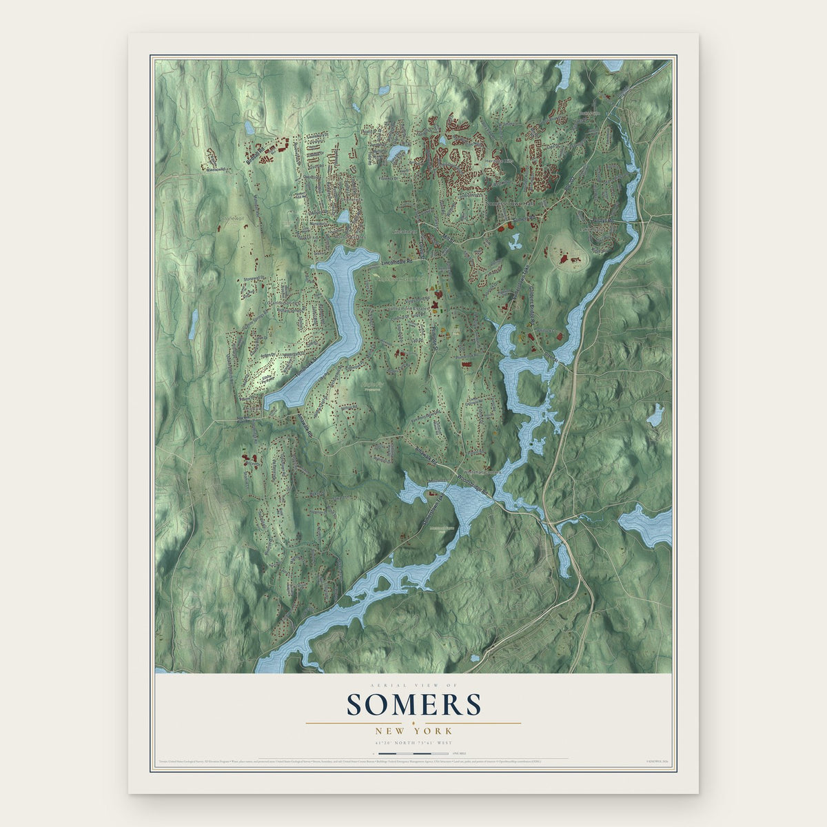 Somers, New York map print, the full design
