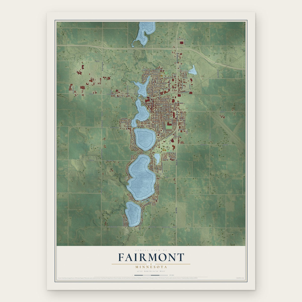 Fairmont, Minnesota map print, the full design