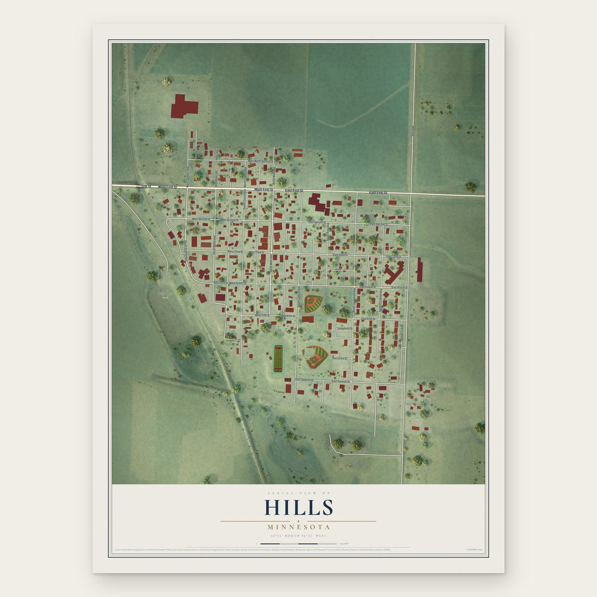 Hills, Minnesota map print, the full design