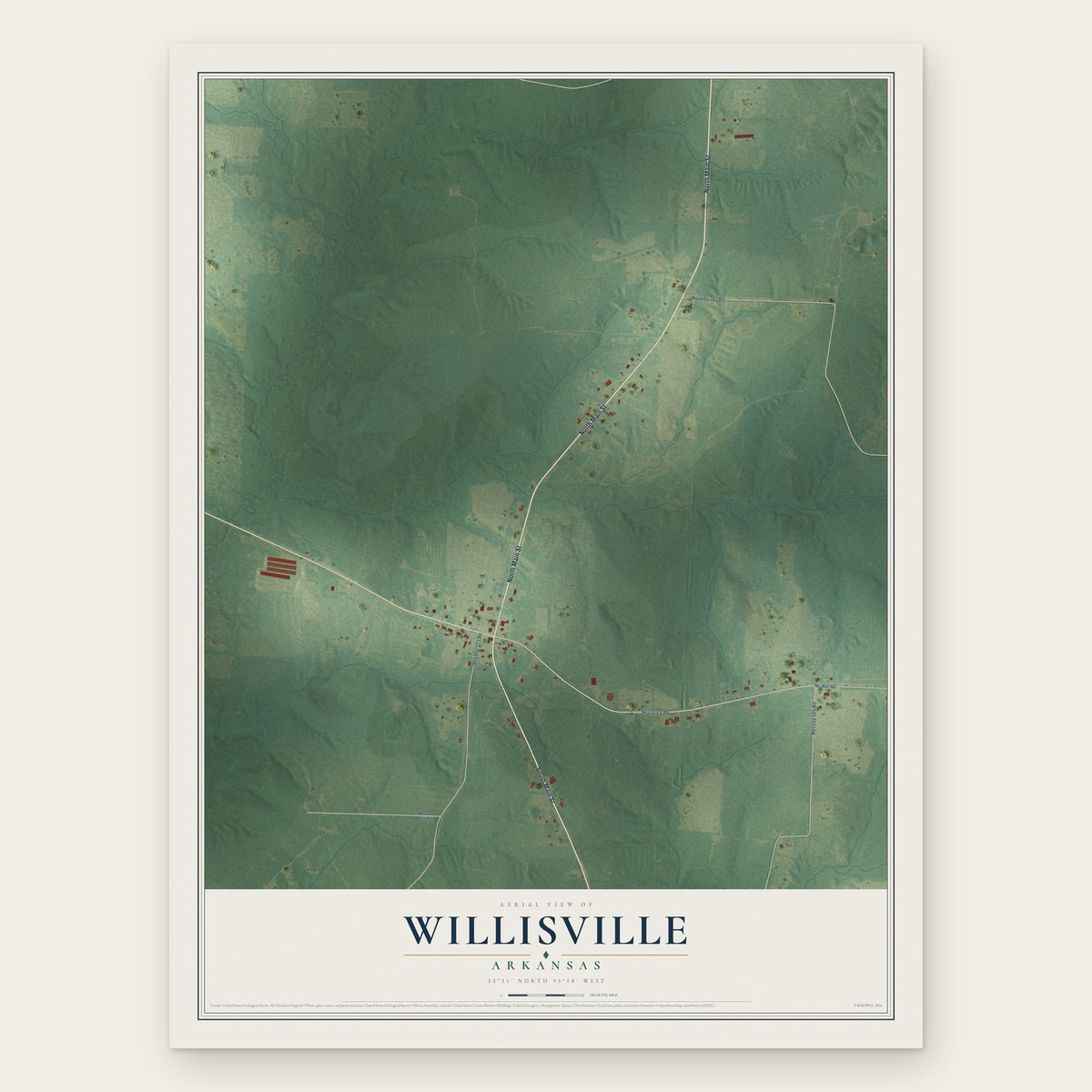 Willisville, Arkansas map print, the full design