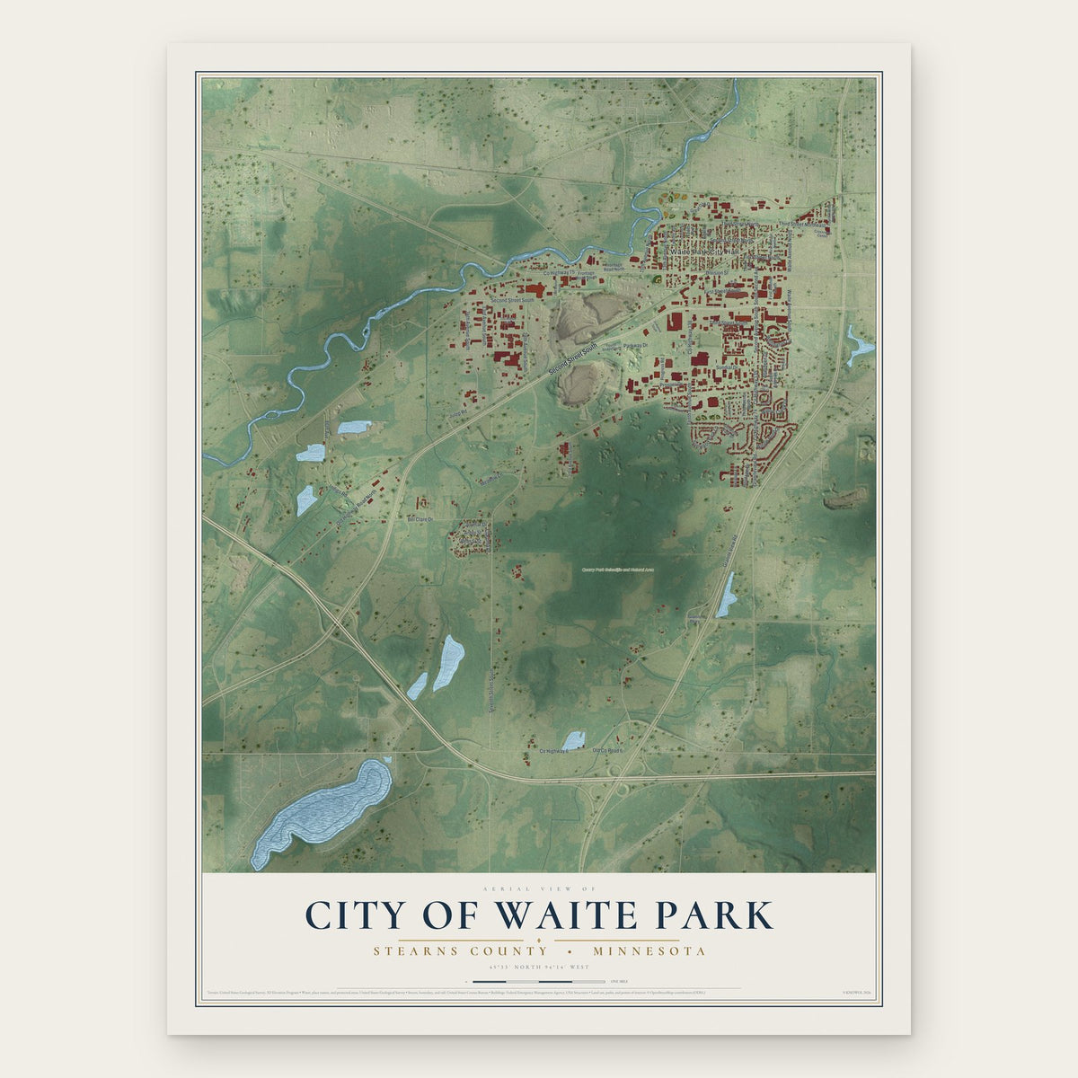 Waite Park, Minnesota map print, the full design
