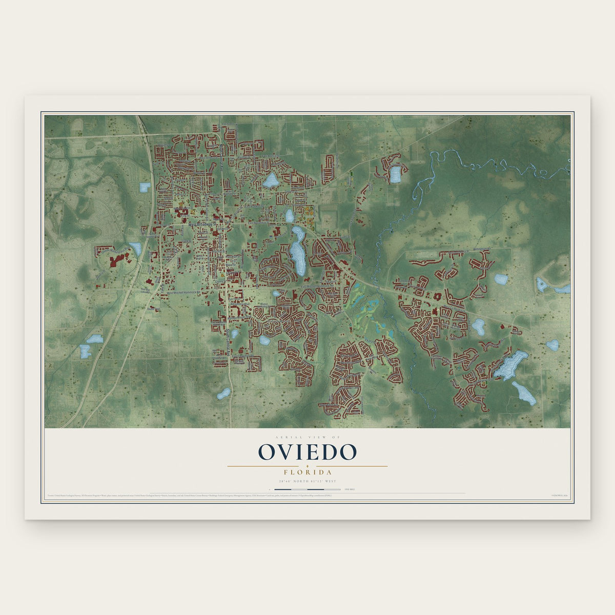Oviedo, Florida map print, the full design