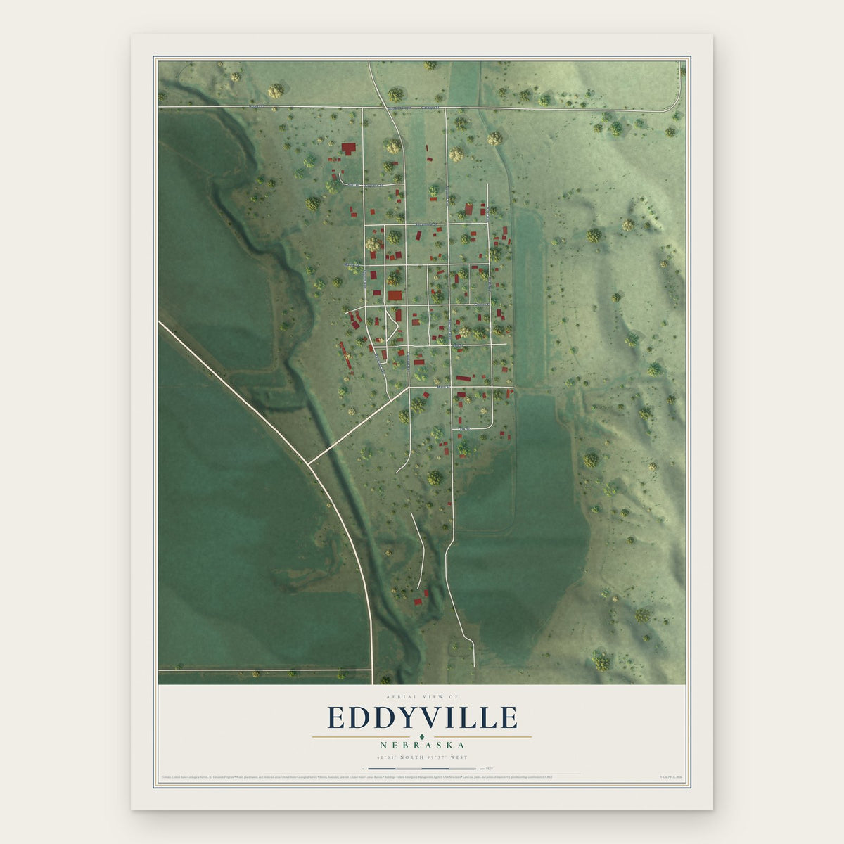 Eddyville, Nebraska map print, the full design