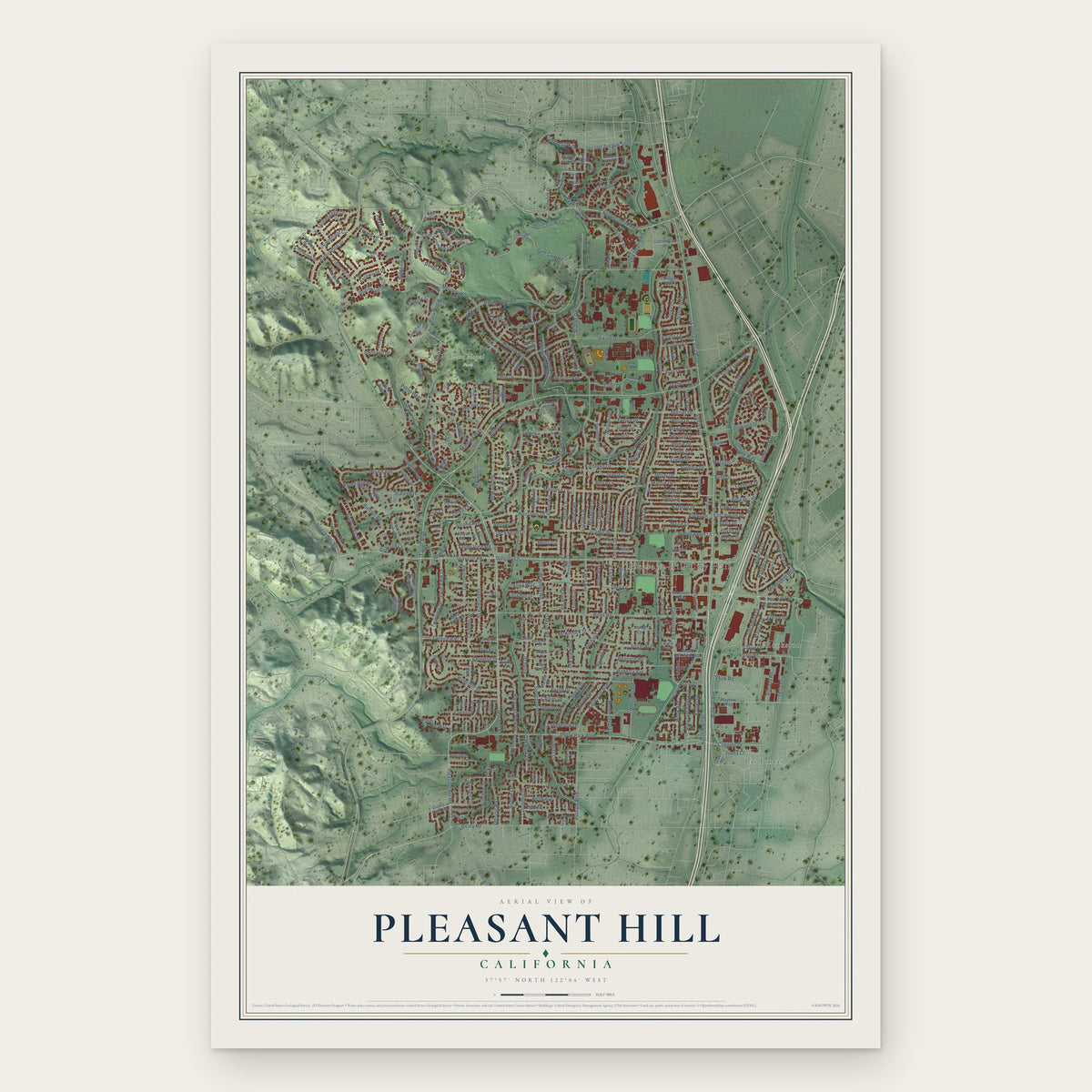 Pleasant Hill, California map print, the full design