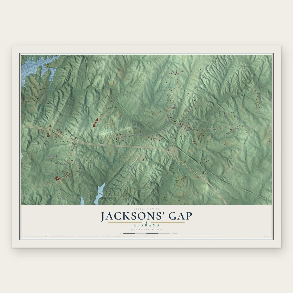 Jacksons' Gap, Alabama map print, the full design