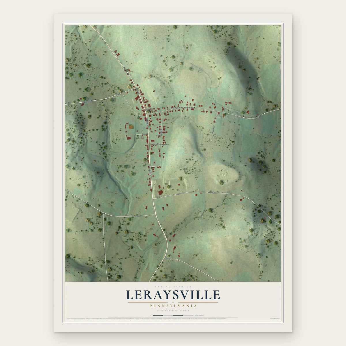 LeRaysville, Pennsylvania map print, the full design