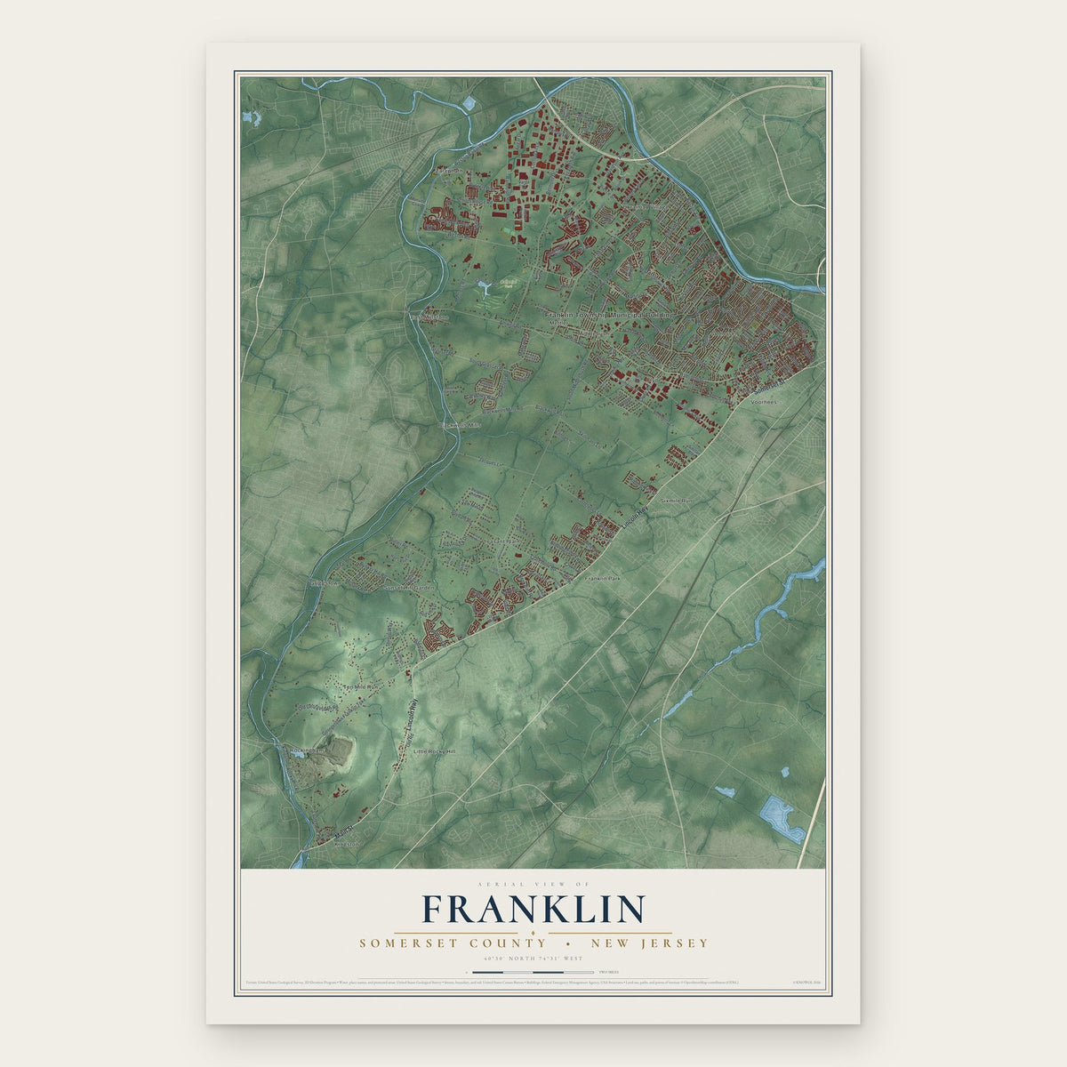 Franklin, Somerset County, New Jersey map print, the full design