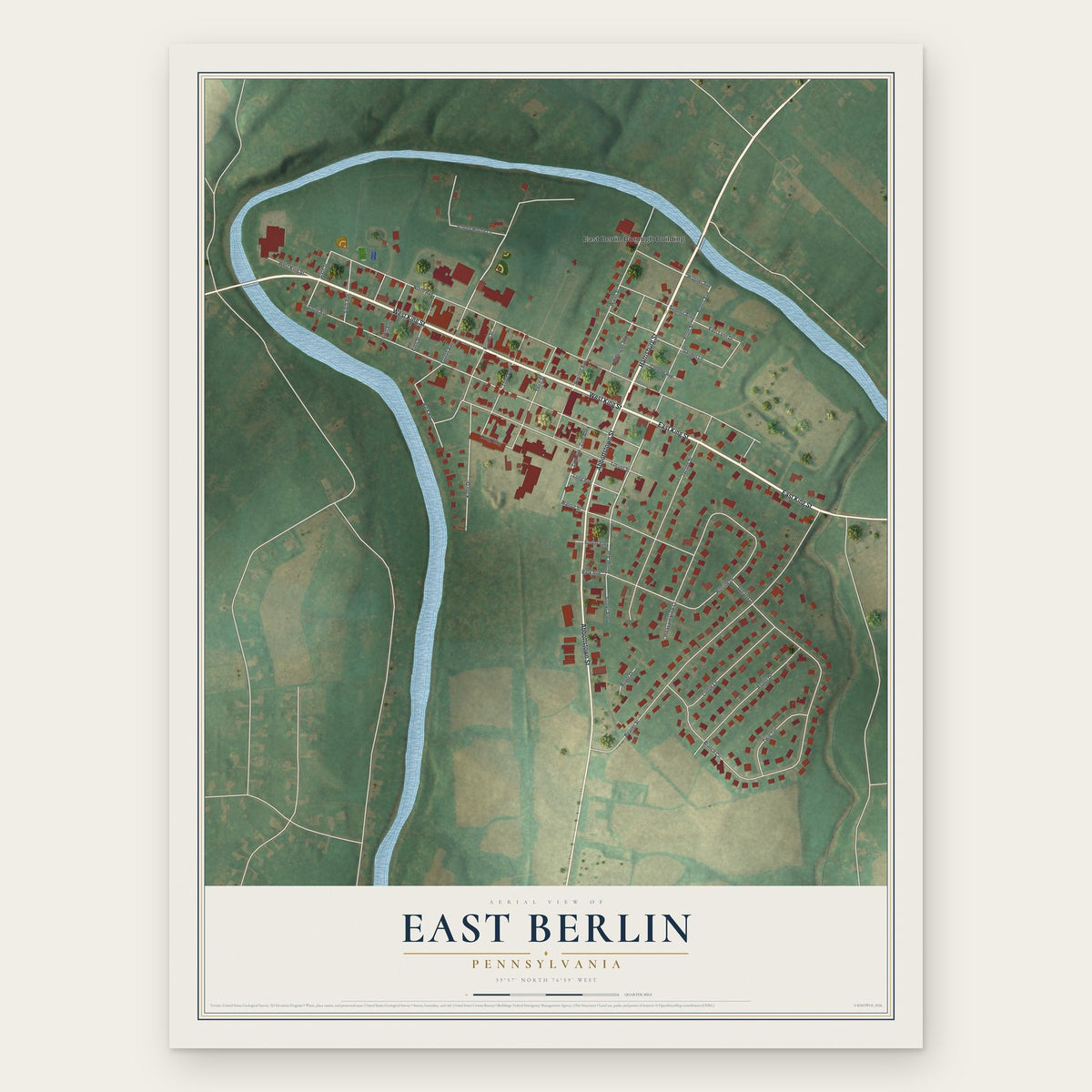 East Berlin, Pennsylvania map print, the full design